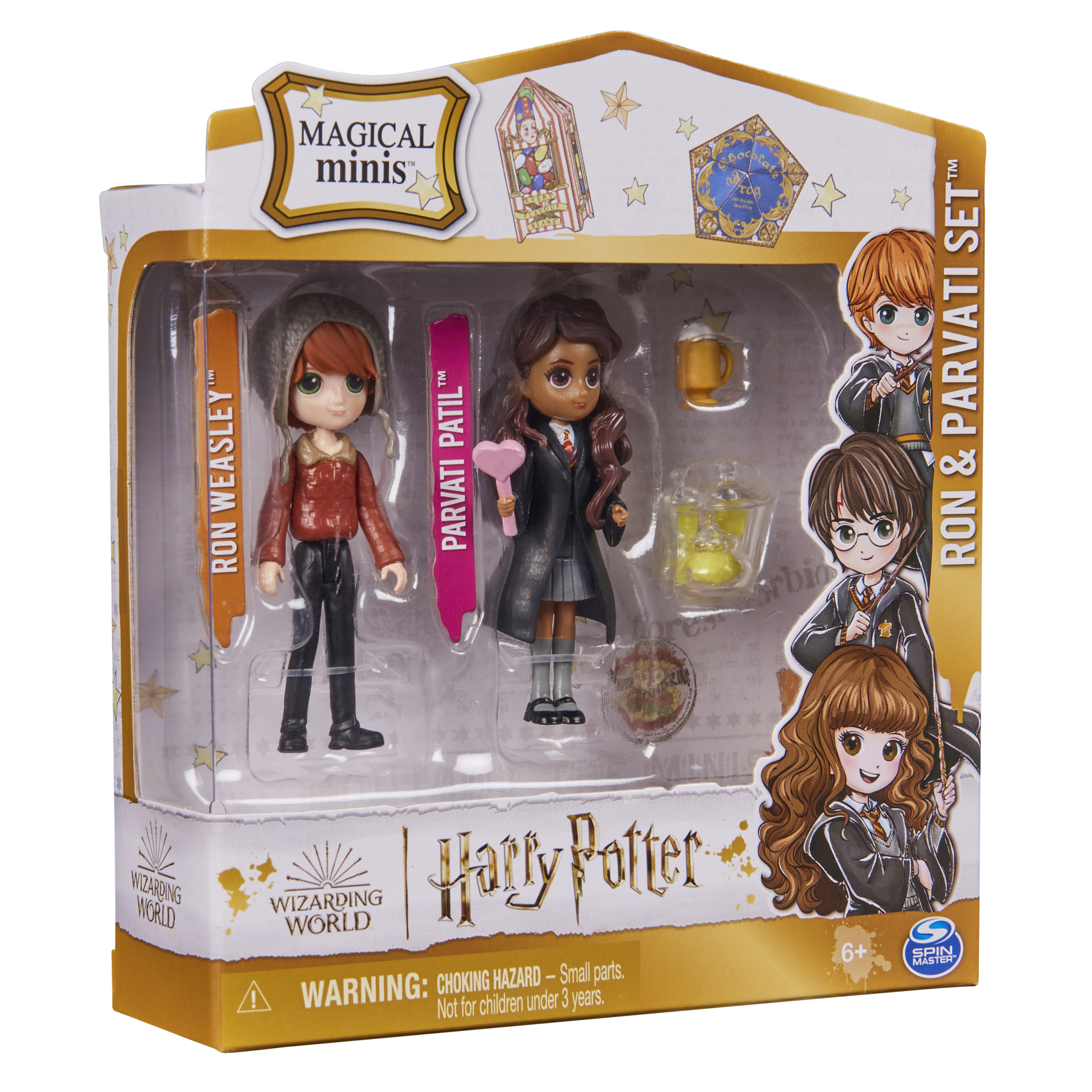 Un set di giocattoli di Harry Potter con due personaggi in una confezione su sfondo bianco.