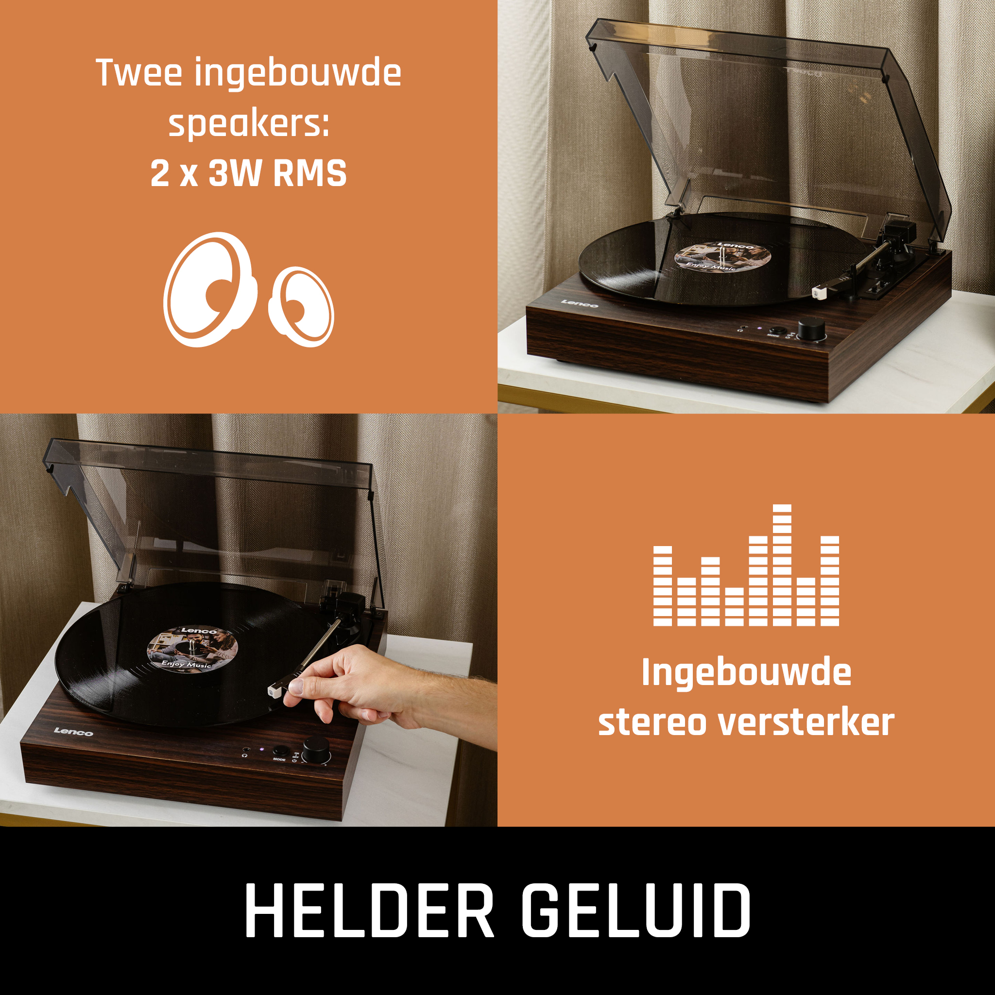 A turntable with speakers and a stereo amplifier.