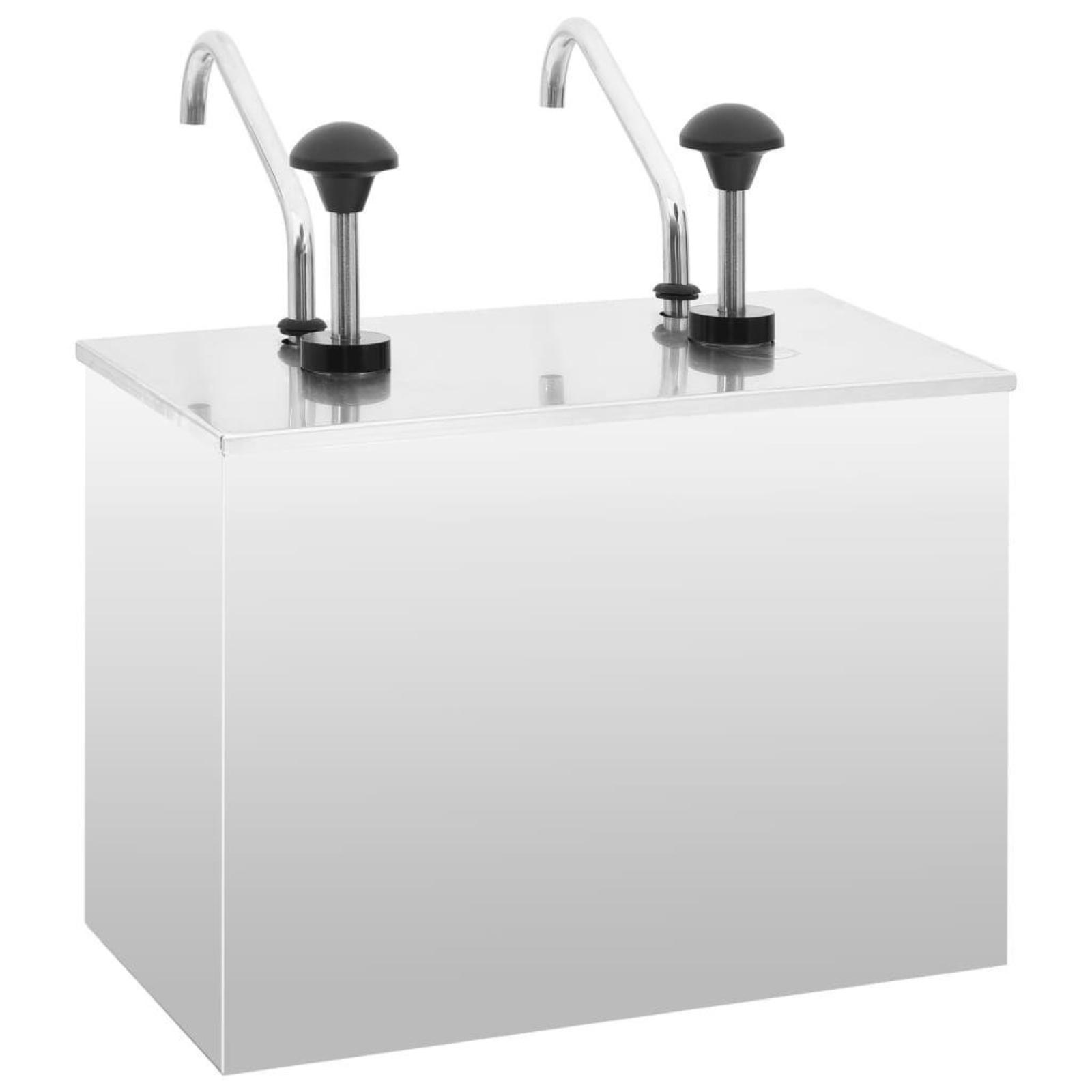 Edelstahl-Gewürzspender mit zwei Pumpen. Die Box ist rechteckig.