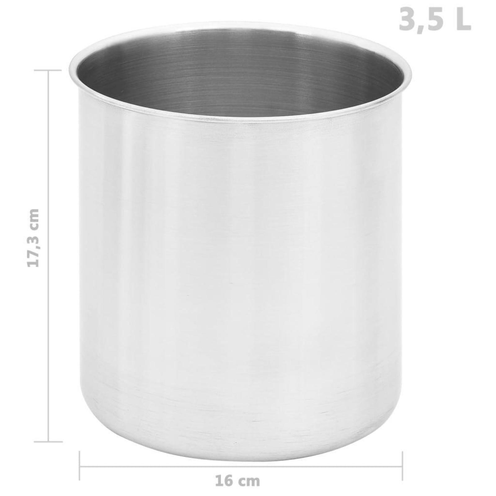 Ein zylindrischer Edelstahlbehälter mit 3,5 l Fassungsvermögen, 17,3 cm hoch und 16 cm breit.
