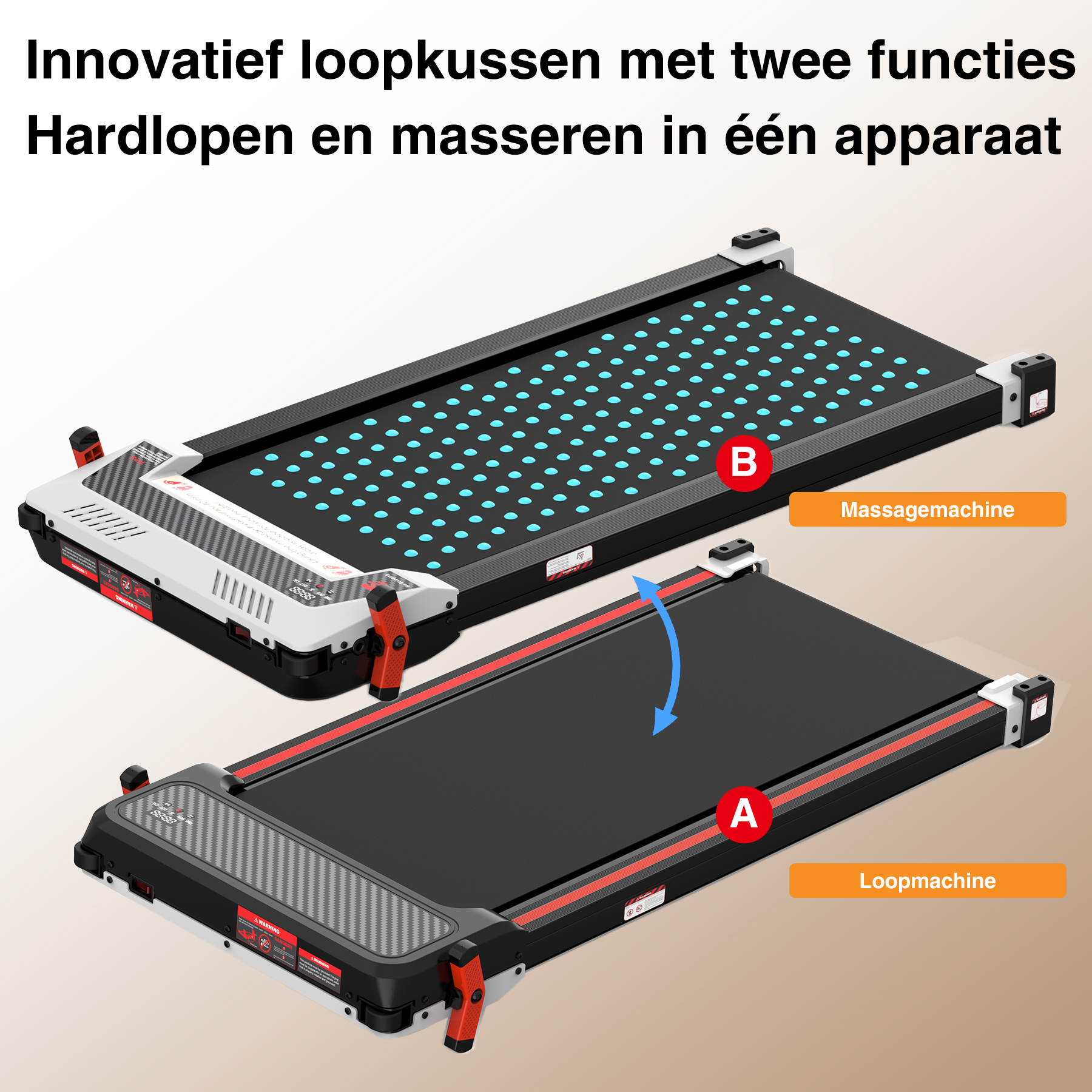 Two treadmills, one for running and one with massage function.