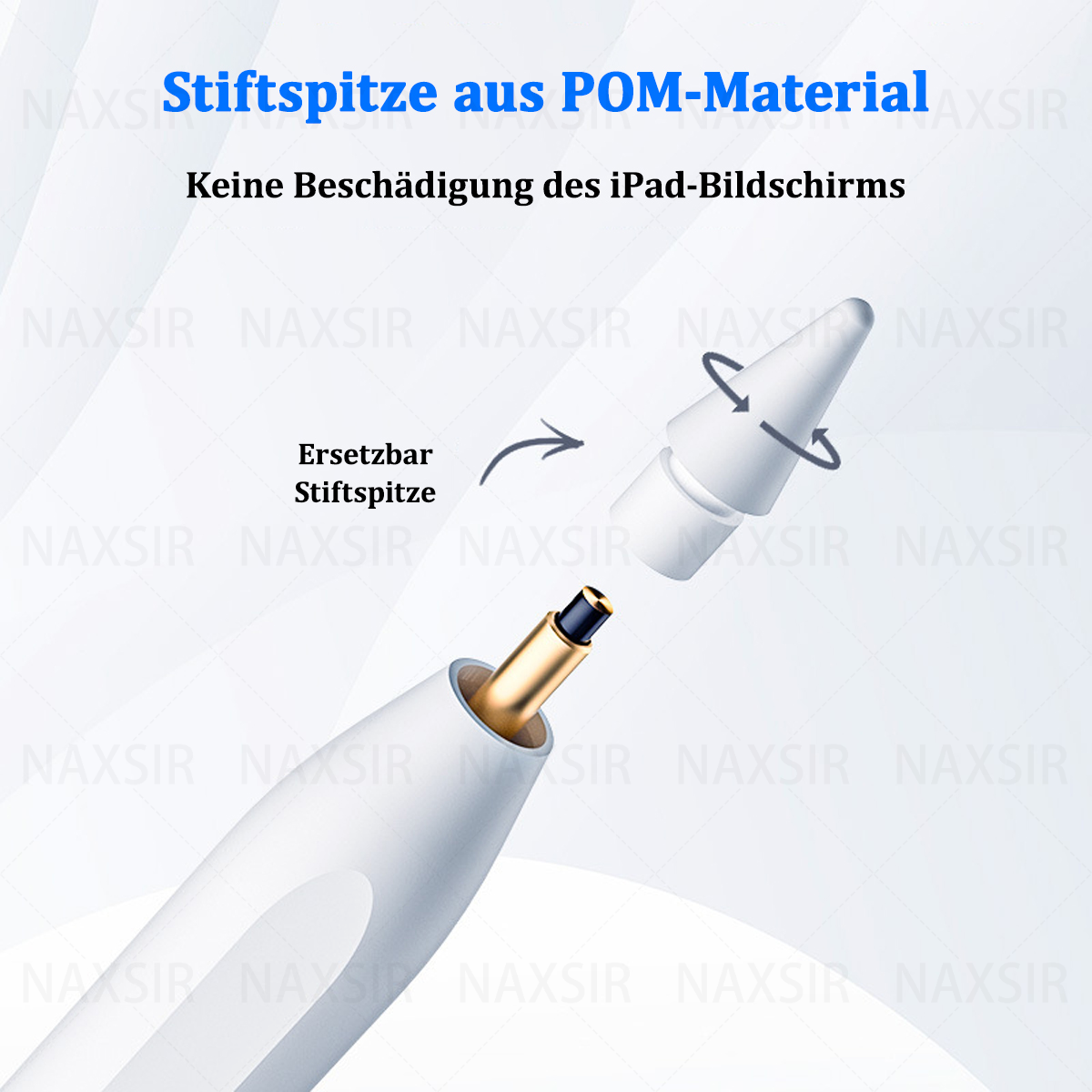 Nahaufnahme der Stiftspitze, Text zum Spitzenmaterial, das Bildschirme nicht beschädigt.