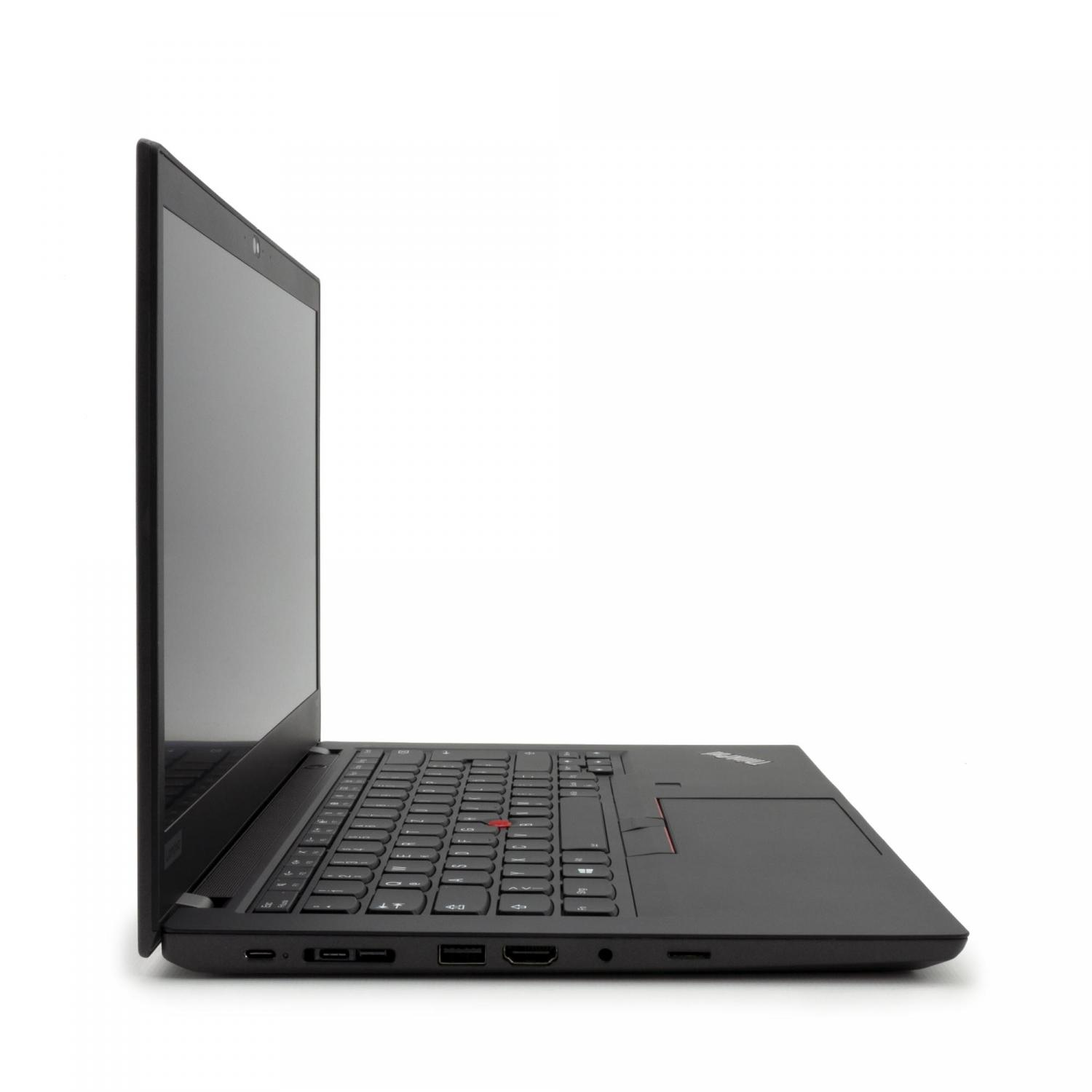 Schwarzes Laptop-Profil auf weißem Hintergrund. Sichtbare Tastatur, Touchpad und Bildschirm.