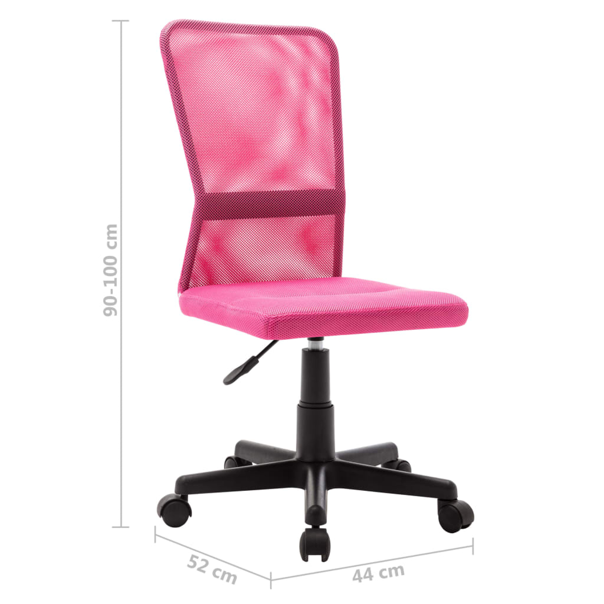 Rosa Bürostuhl mit Netzrücken, schwarzem Gestell und Rollen.