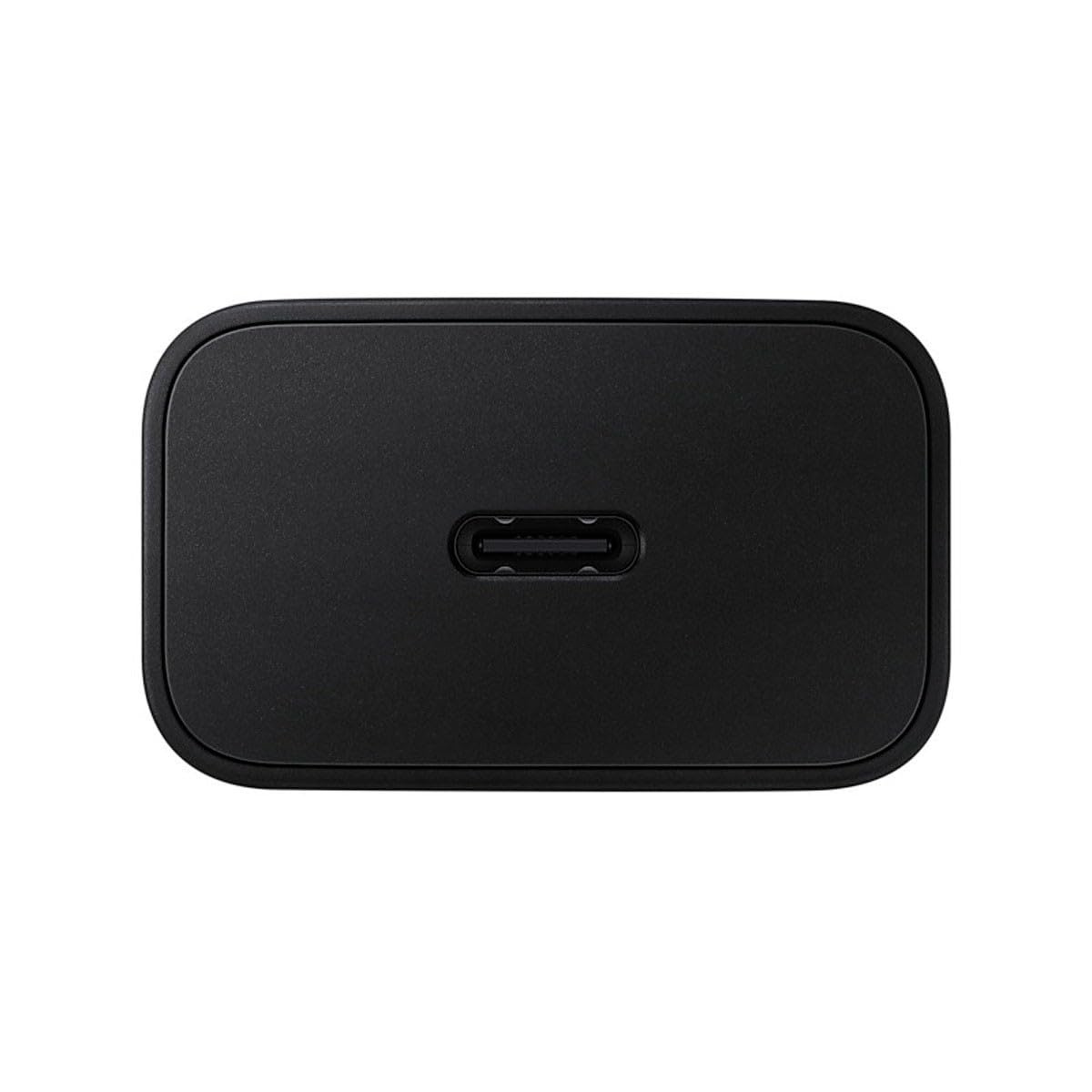 Schwarzes rechteckiges Ladegerät mit USB-C-Anschluss. Es hat eine abgerundete Form.