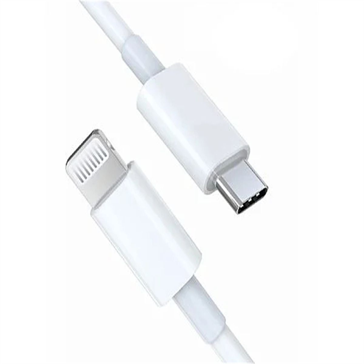 Weißes Ladekabel mit Lightning- und USB-C-Anschlüssen.