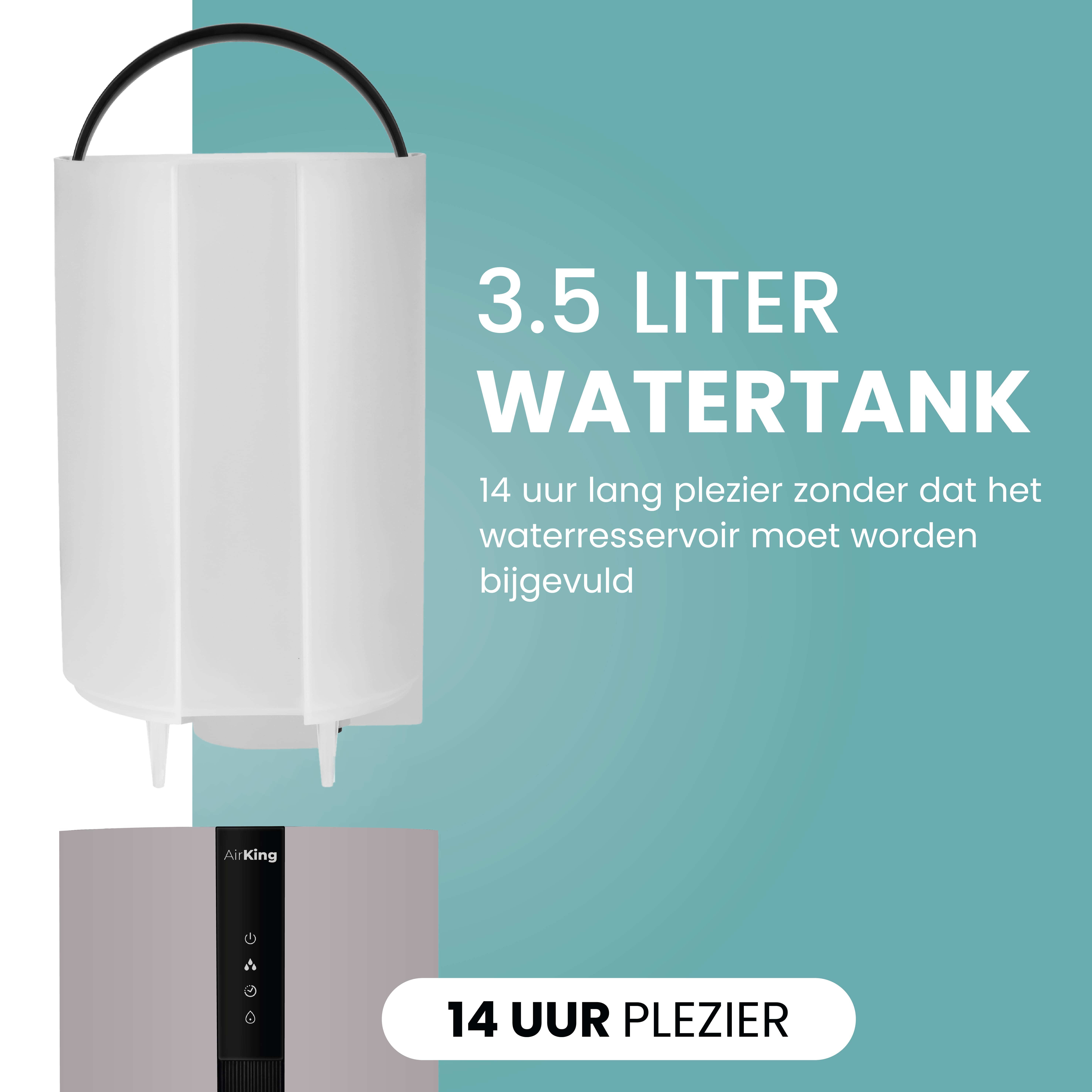 A 3.5-liter water tank and a grey humidifier. The water tank is white and connected to the humidifier.