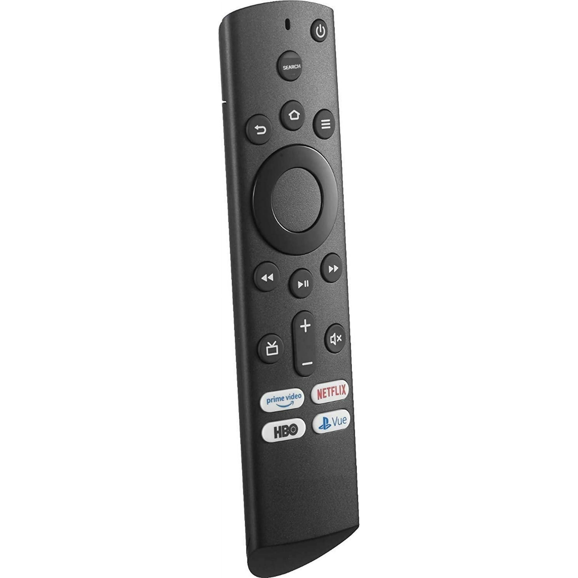Schwarze Fernbedienung mit verschiedenen Tasten, einschließlich Streaming-Diensten.