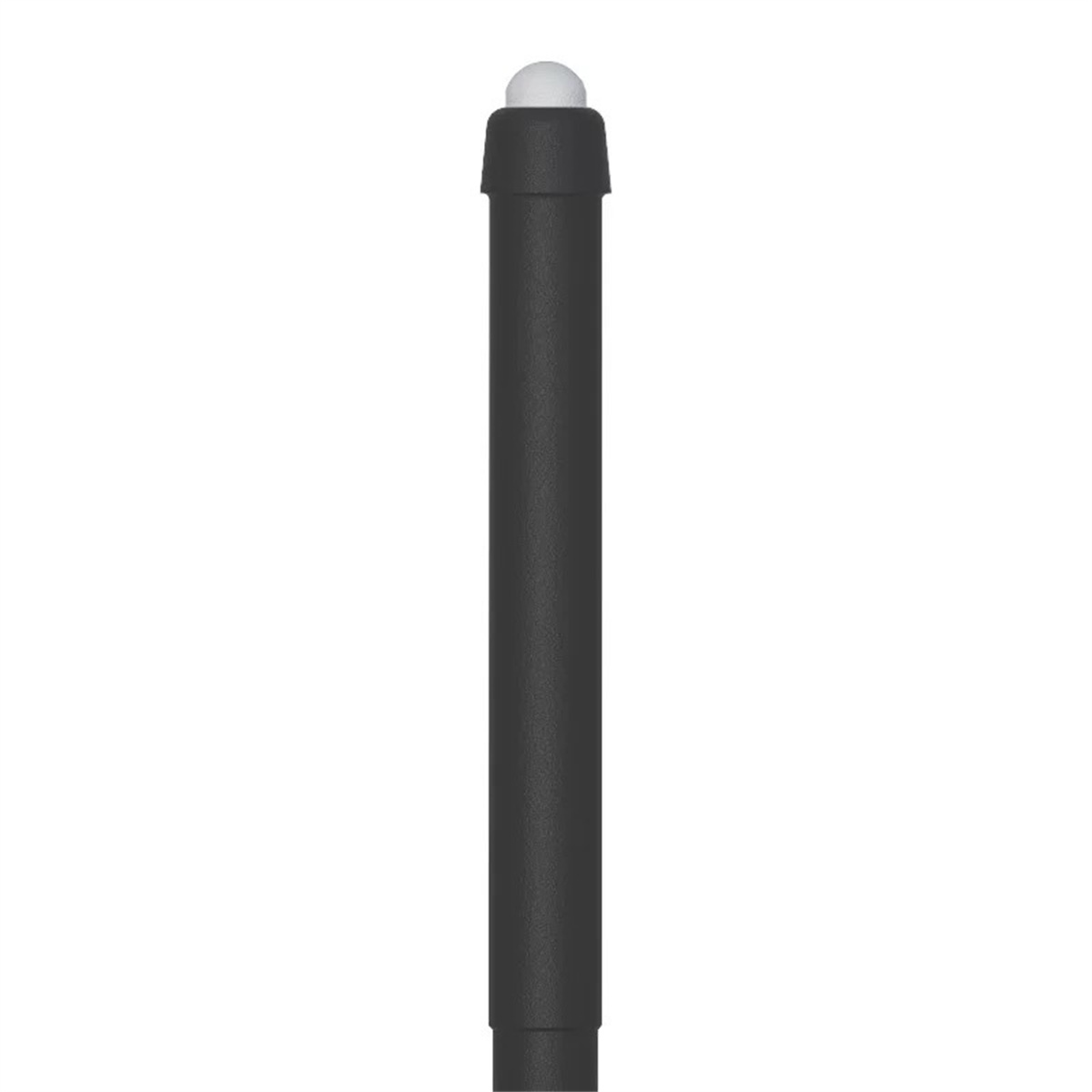 Ein schwarzer Stift mit weißer Spitze. Er ist zylindrisch mit leicht strukturierter Oberfläche.