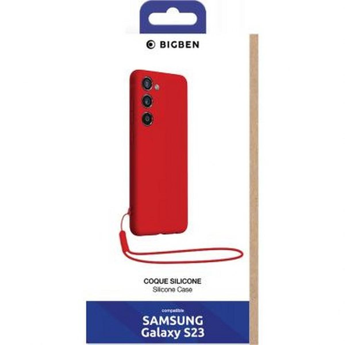 Custodia rossa con cinturino rosso. La custodia è per un Samsung Galaxy S23.