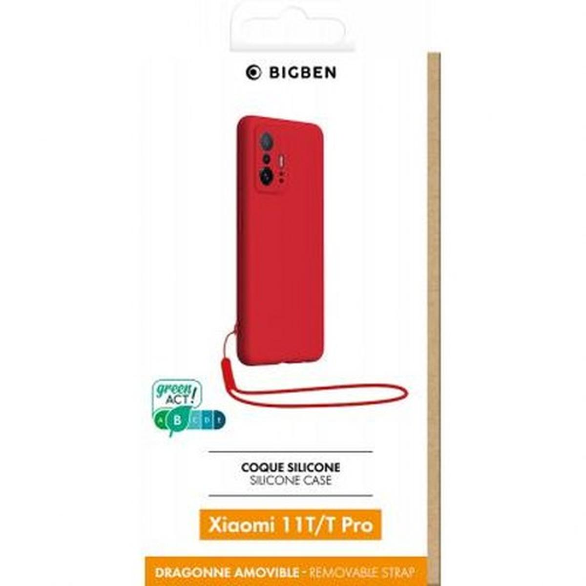 Custodia rossa per telefono con cordino e informazioni sul prodotto su una scheda.
