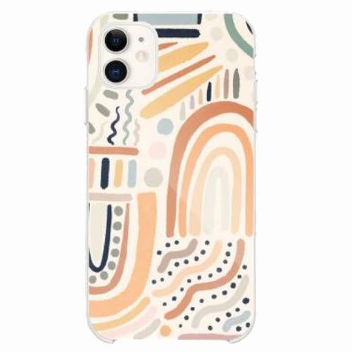 Custodia per telefono con design astratto beige, arancione e blu.