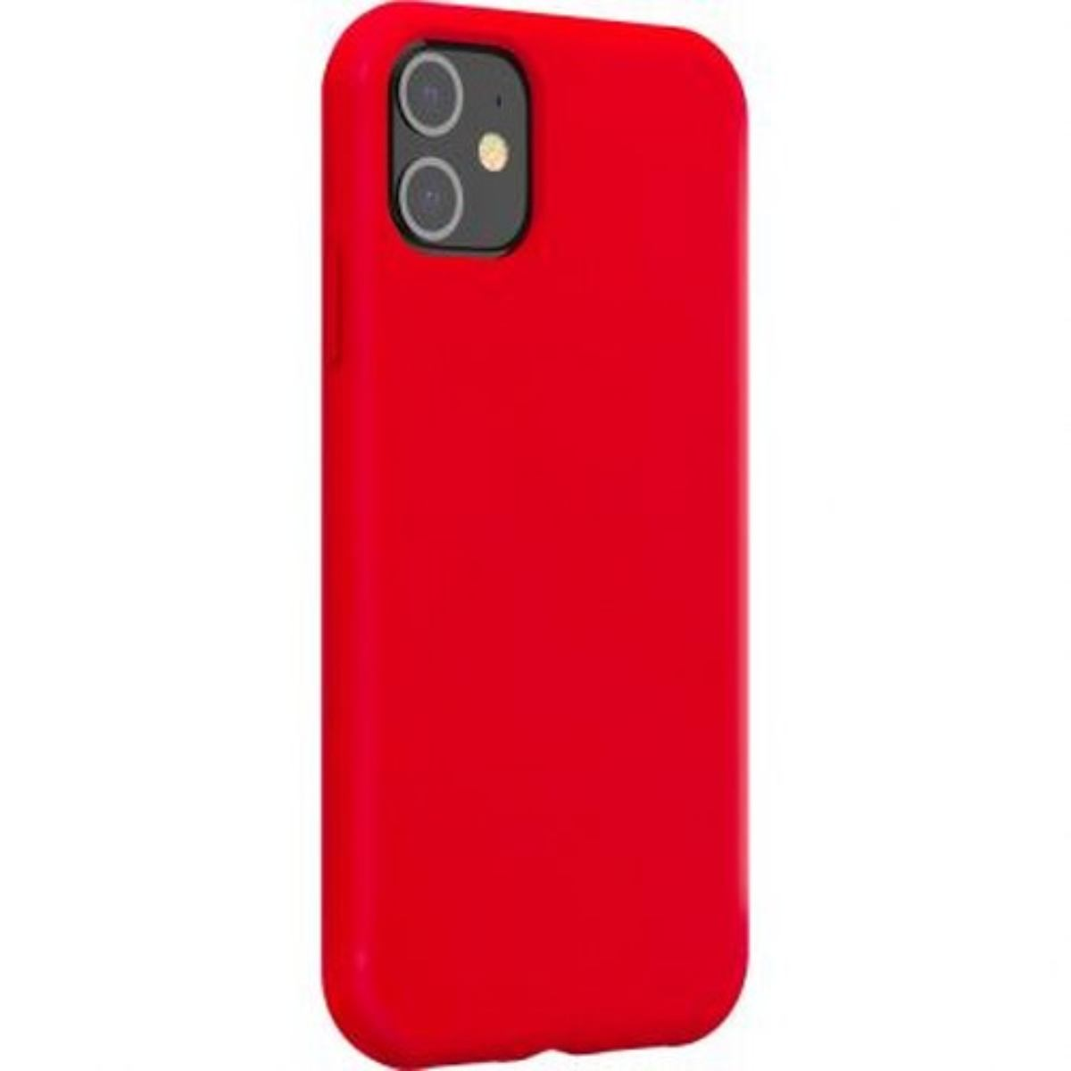 Eine rote Handyhülle mit Kameraausschnitt, die Kameralinsen des Telefons sind sichtbar.