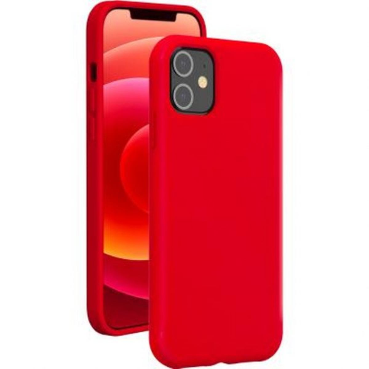 Eine rote Handyhülle mit einem Telefon darin. Die Handyhülle bedeckt das Telefon.