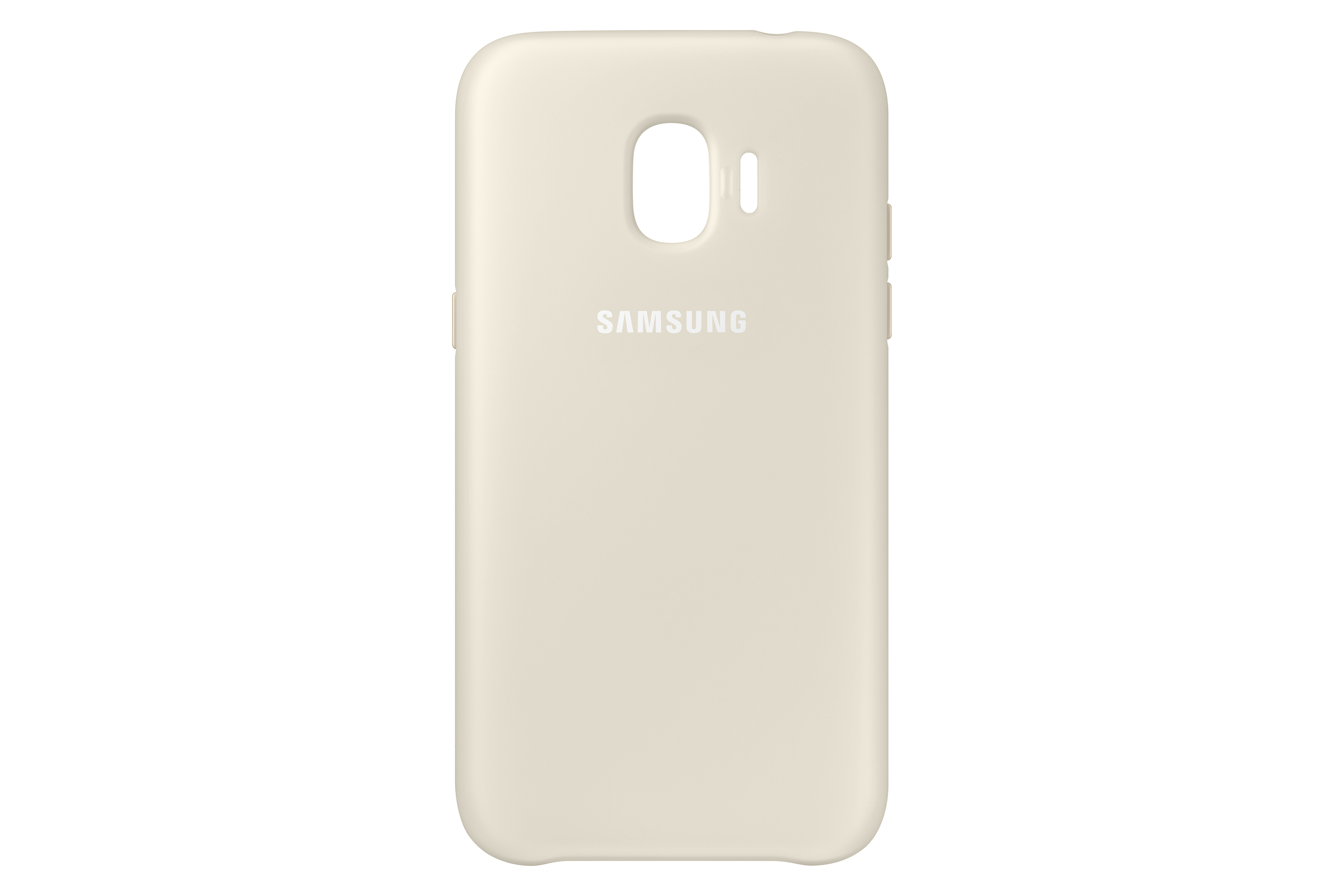 Custodia per telefono beige con il logo Samsung. La custodia è su sfondo bianco.
