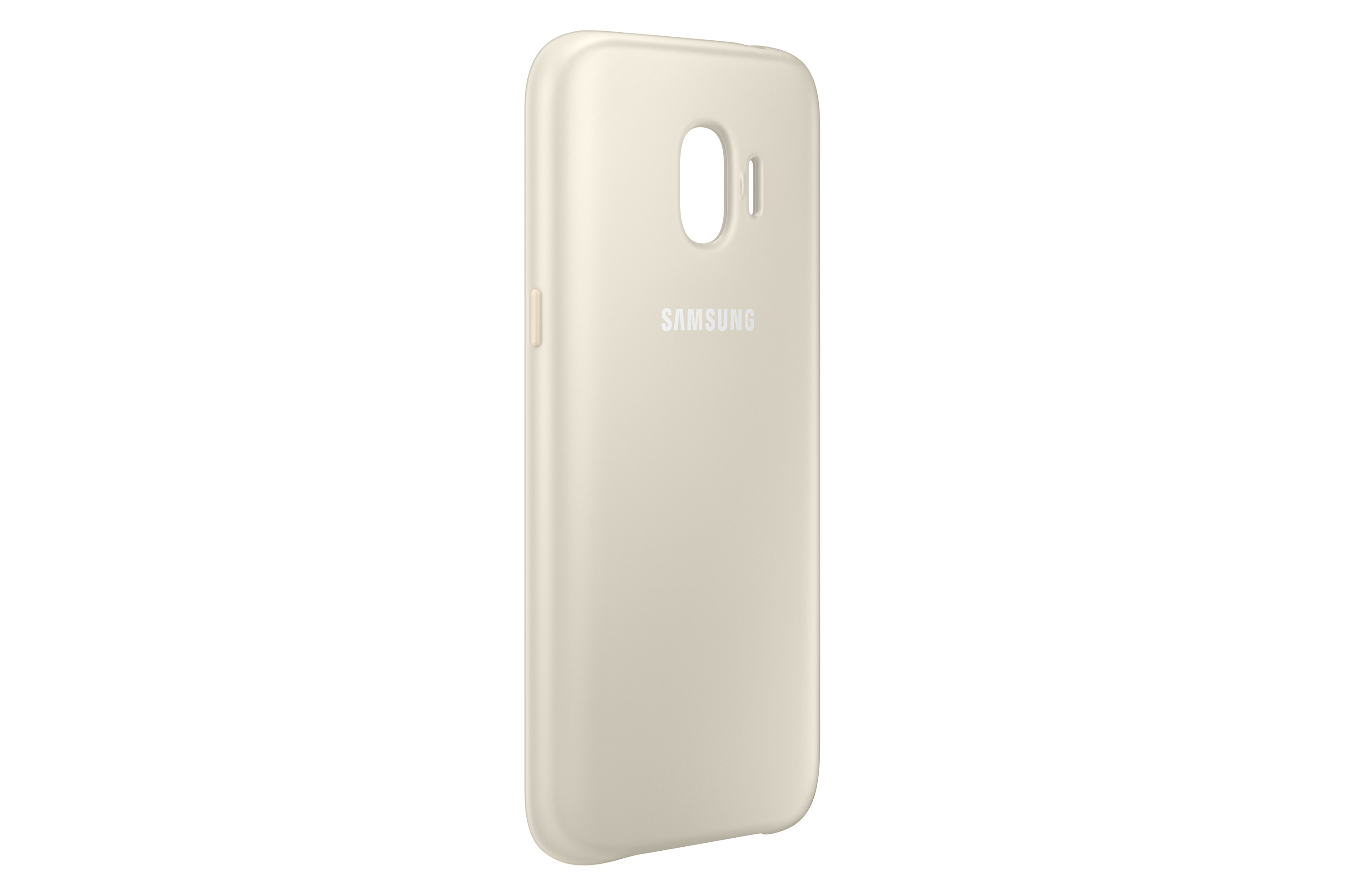 Custodia per telefono beige con il logo Samsung. La custodia è su sfondo bianco.
