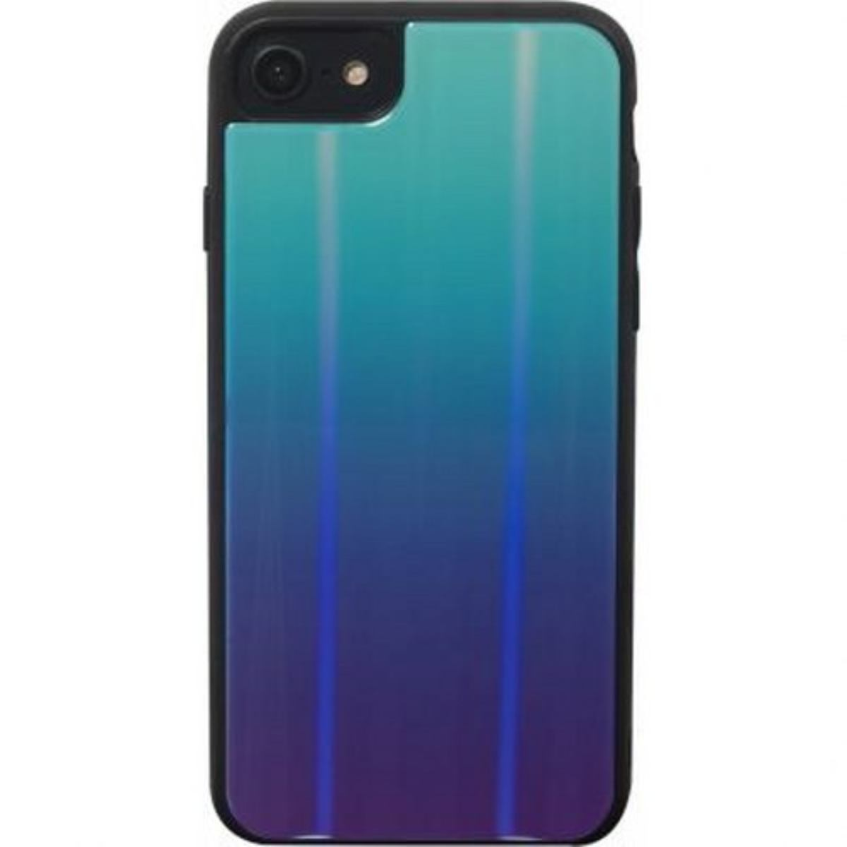 Custodia per telefono nera con un design sfumato blu-viola. La fotocamera è in alto a sinistra.