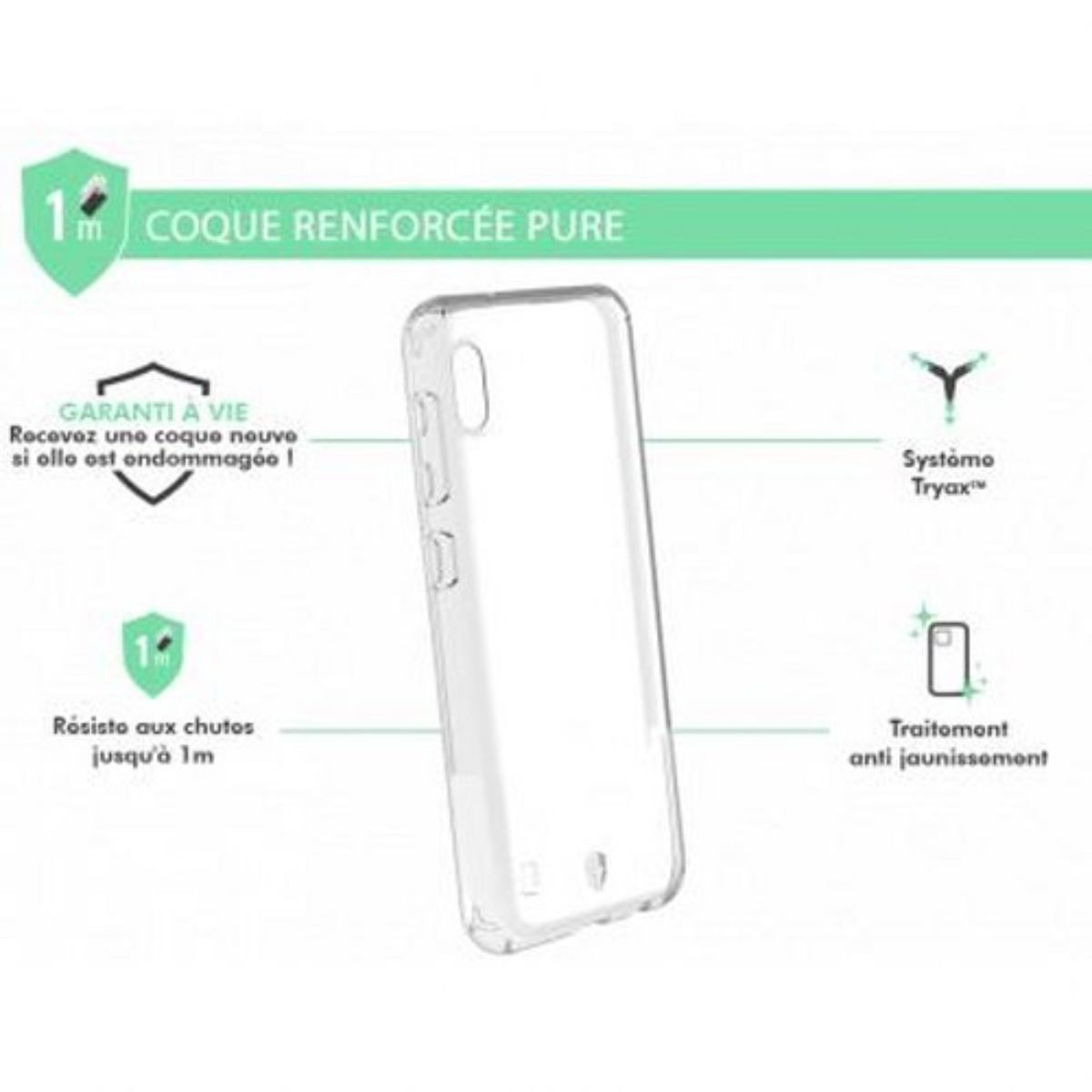 Una custodia trasparente con diverse icone e testo in francese su sfondo bianco.
