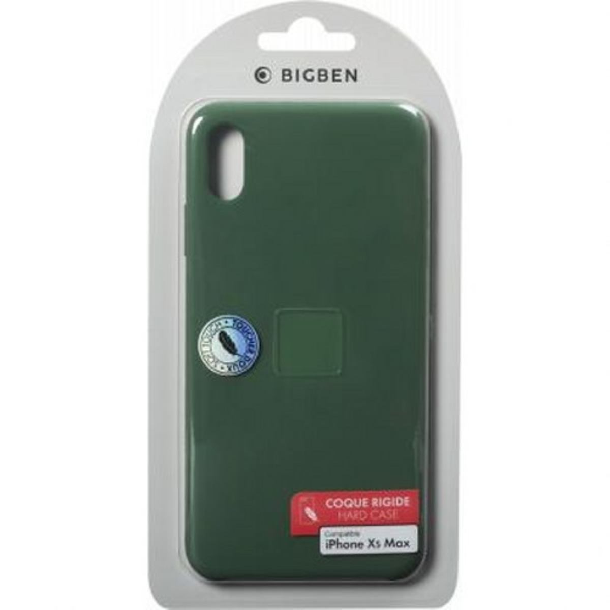 Custodia verde per telefono nella confezione. La custodia è verde e ha un'etichetta che dice 'Coque Rigide'.
