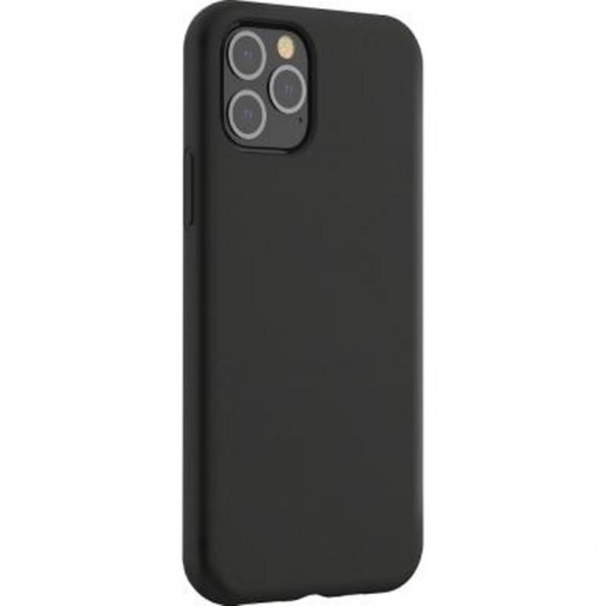 Una custodia nera per telefono con tre lenti della fotocamera, design semplice e pulito.