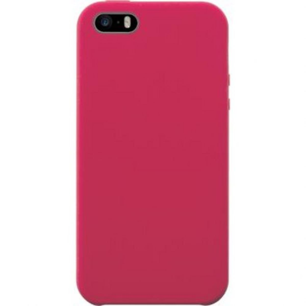 Una custodia per telefono rosa brillante con un ritaglio per l'obiettivo della fotocamera, che mostra un telefono.