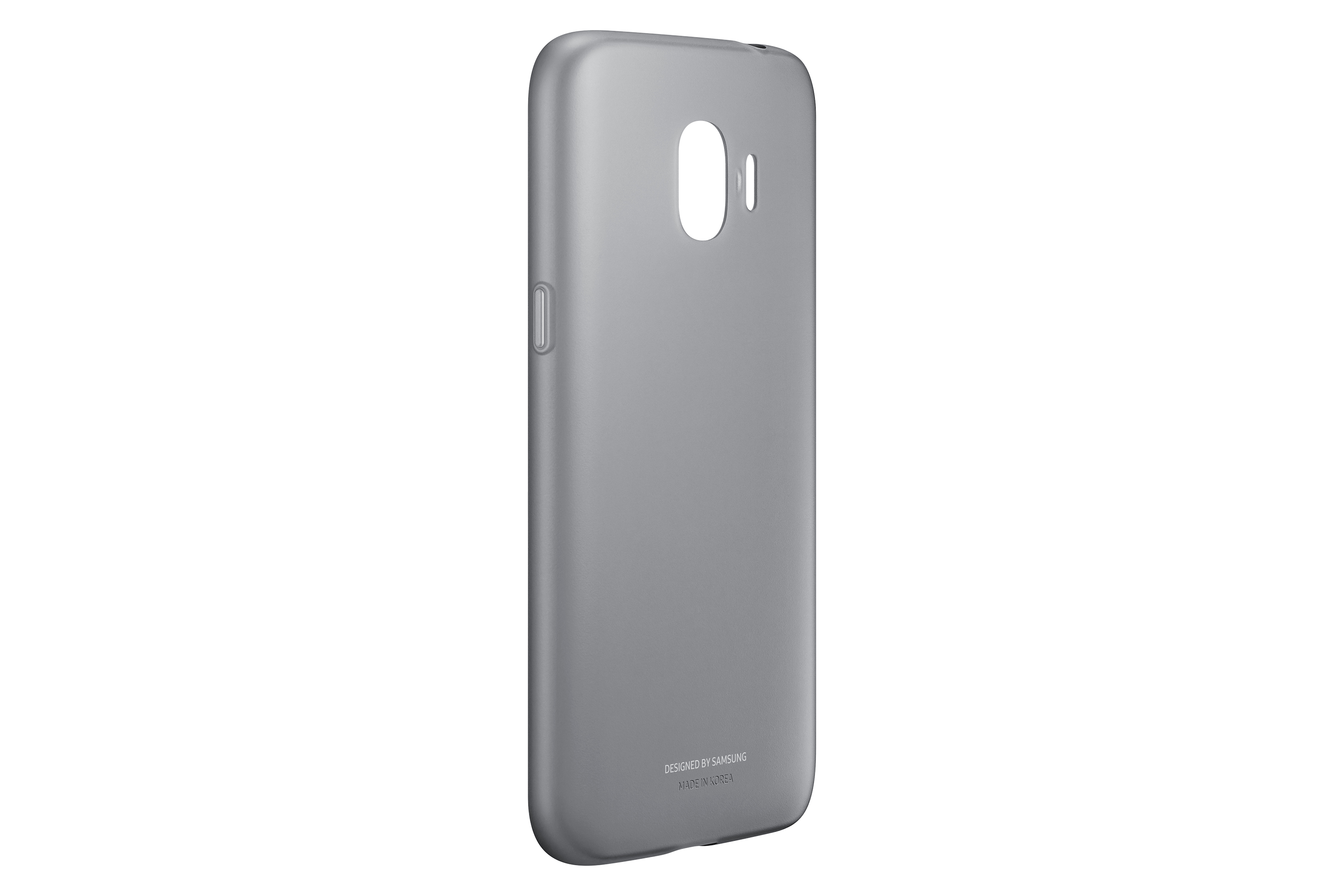 Custodia grigia per telefono con design curvo, progettata da Samsung.