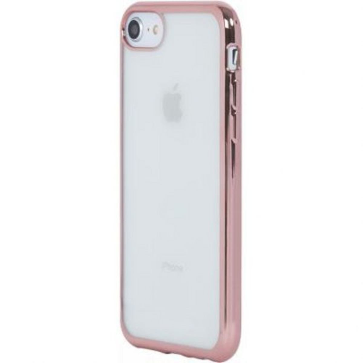 Custodia per telefono oro rosa su un telefono bianco.
