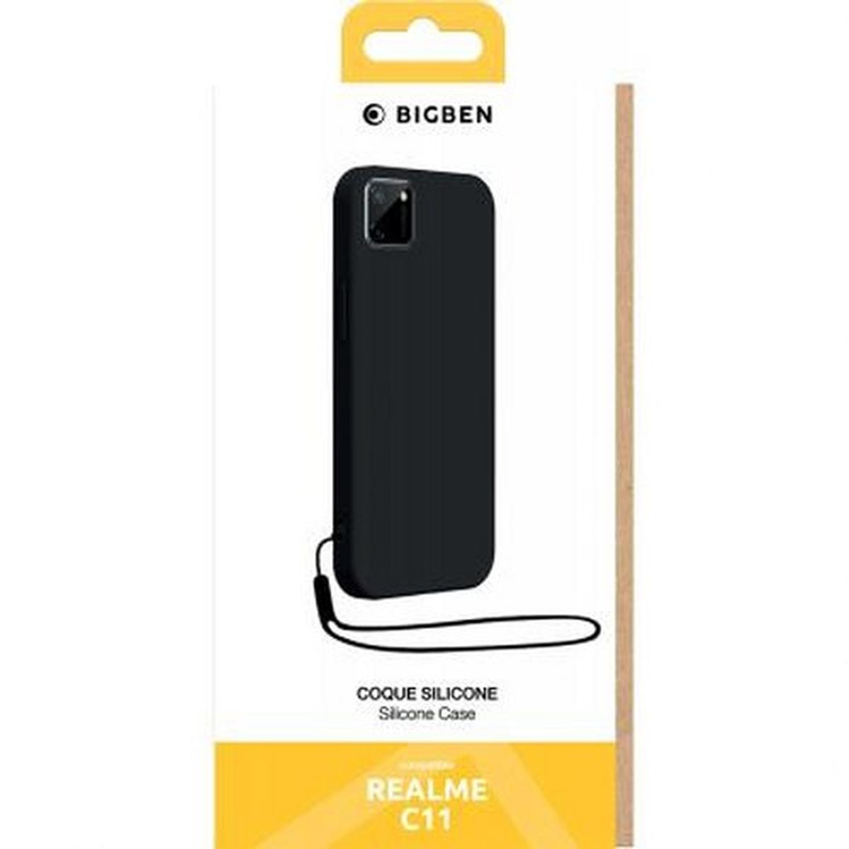 Custodia nera per telefono in confezione. Logo 'Bigben' ed etichetta 'Realme C11'.