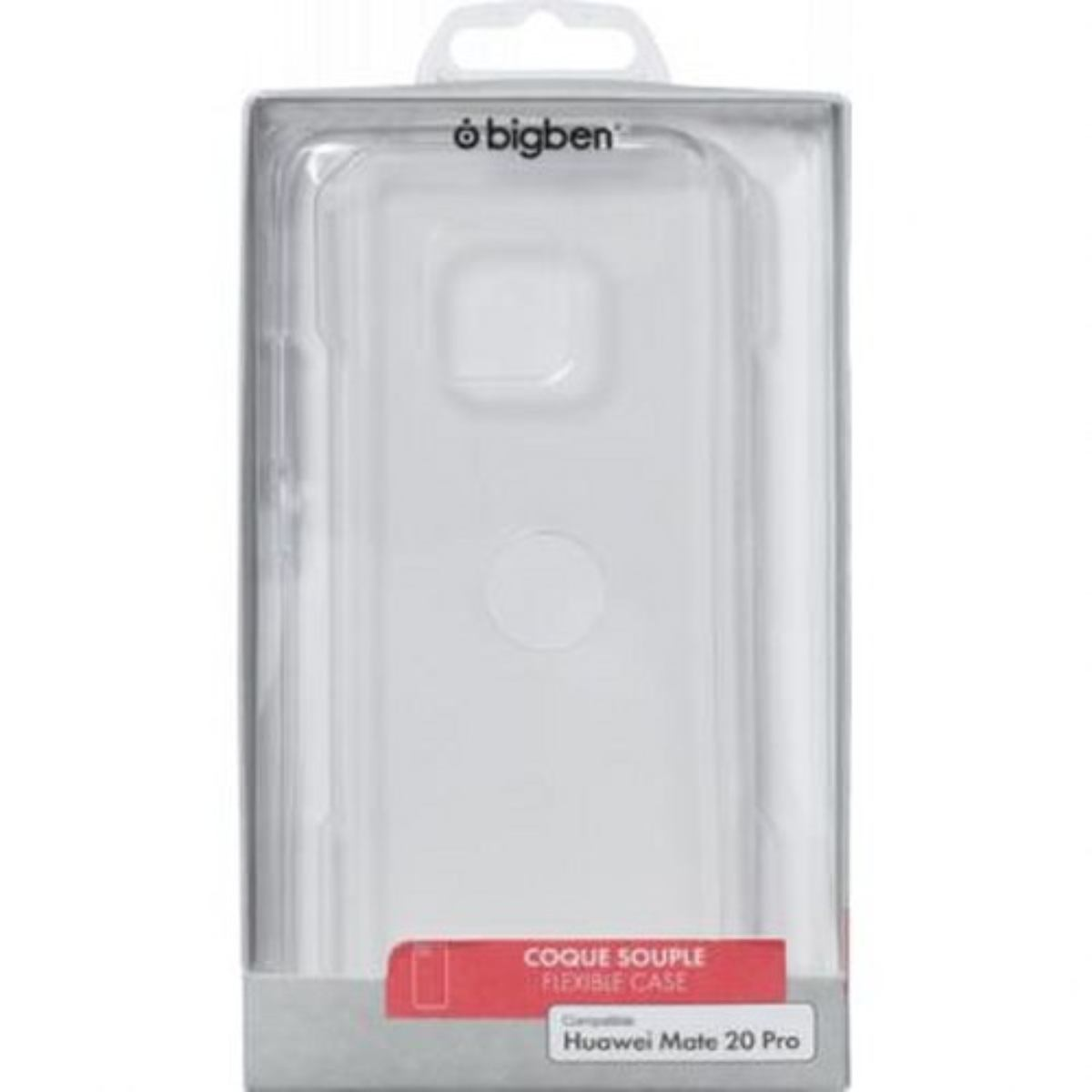 Una confezione trasparente in plastica per custodia per telefono, con il logo 'bigben' e testo sul prodotto.