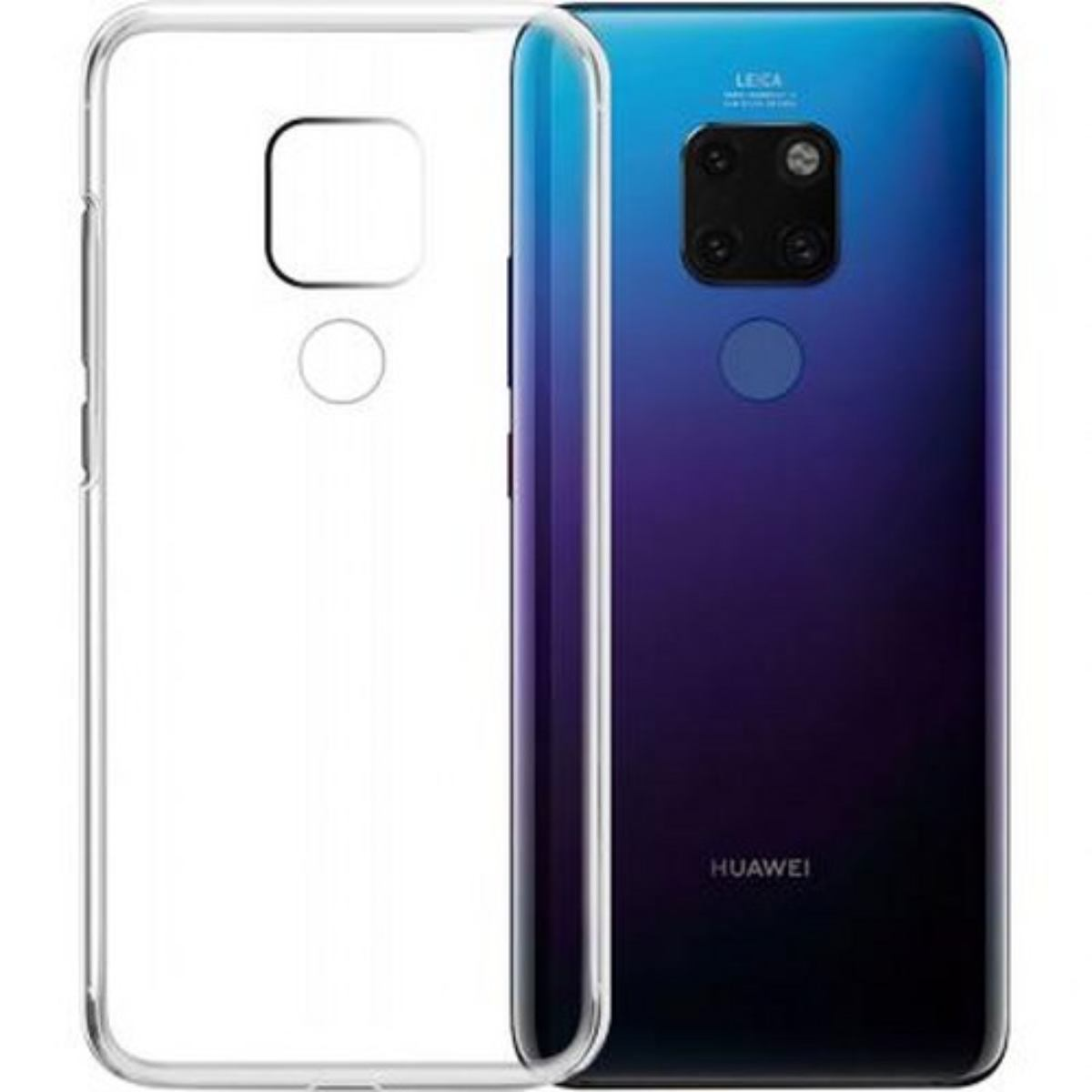 Un telefono blu con una custodia trasparente accanto. Lo sfondo è bianco.