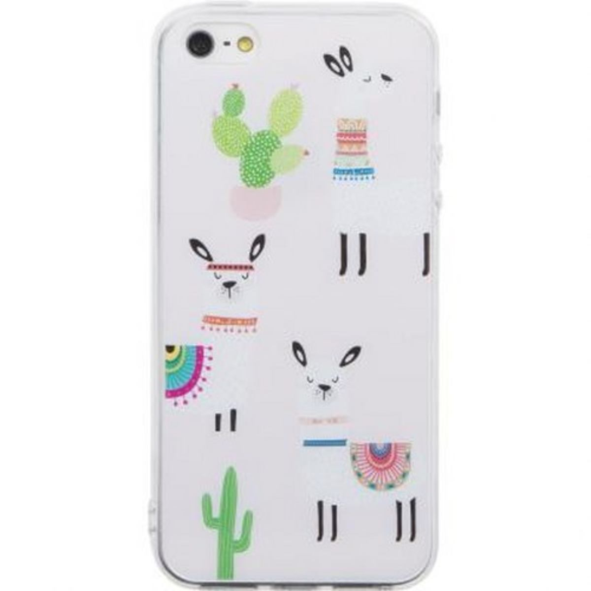 Custodia trasparente per telefono con lama e cactus, con sfondo bianco.