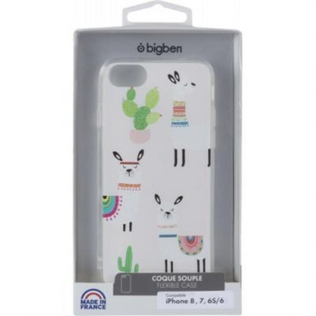 Custodia per telefono bianca con design di cactus e lama. Custodia in scatola trasparente con testo.