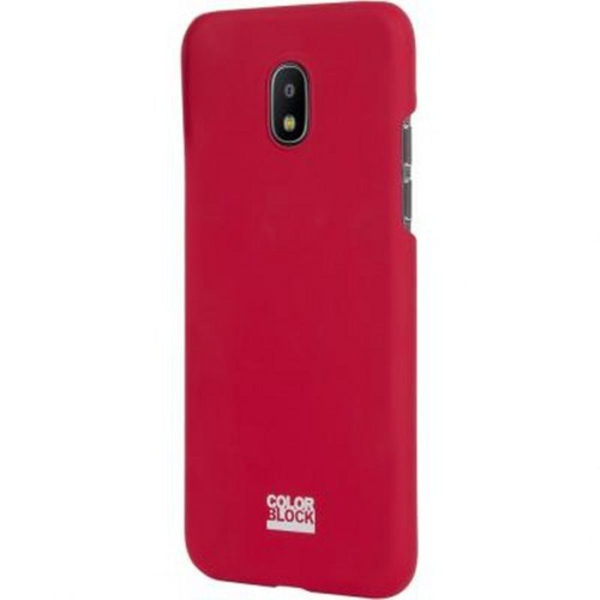 Eine rote Handyhülle mit Kameraausschnitt und dem Color Block Logo.