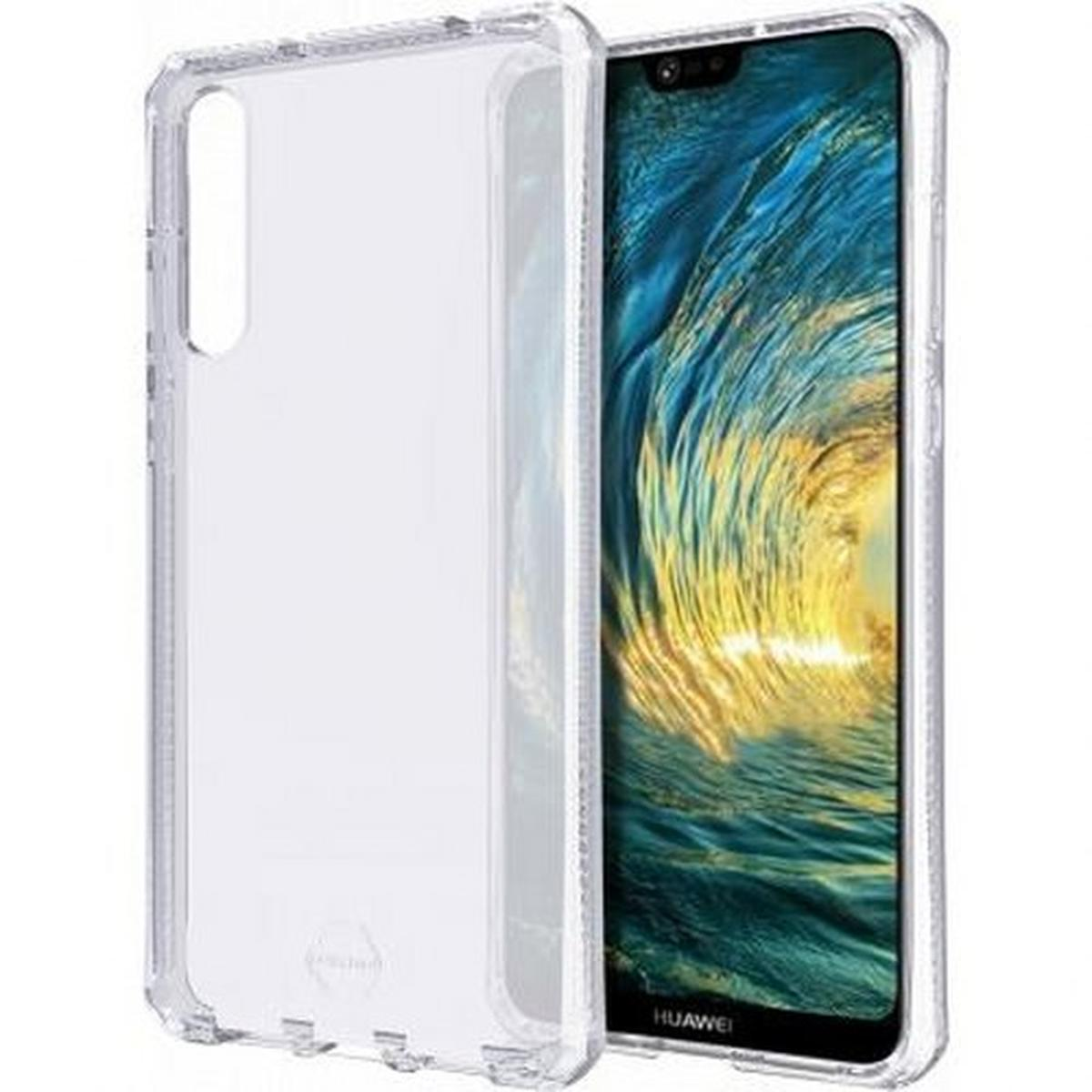 Custodia trasparente per telefono con un telefono all'interno. Il telefono mostra un'immagine.
