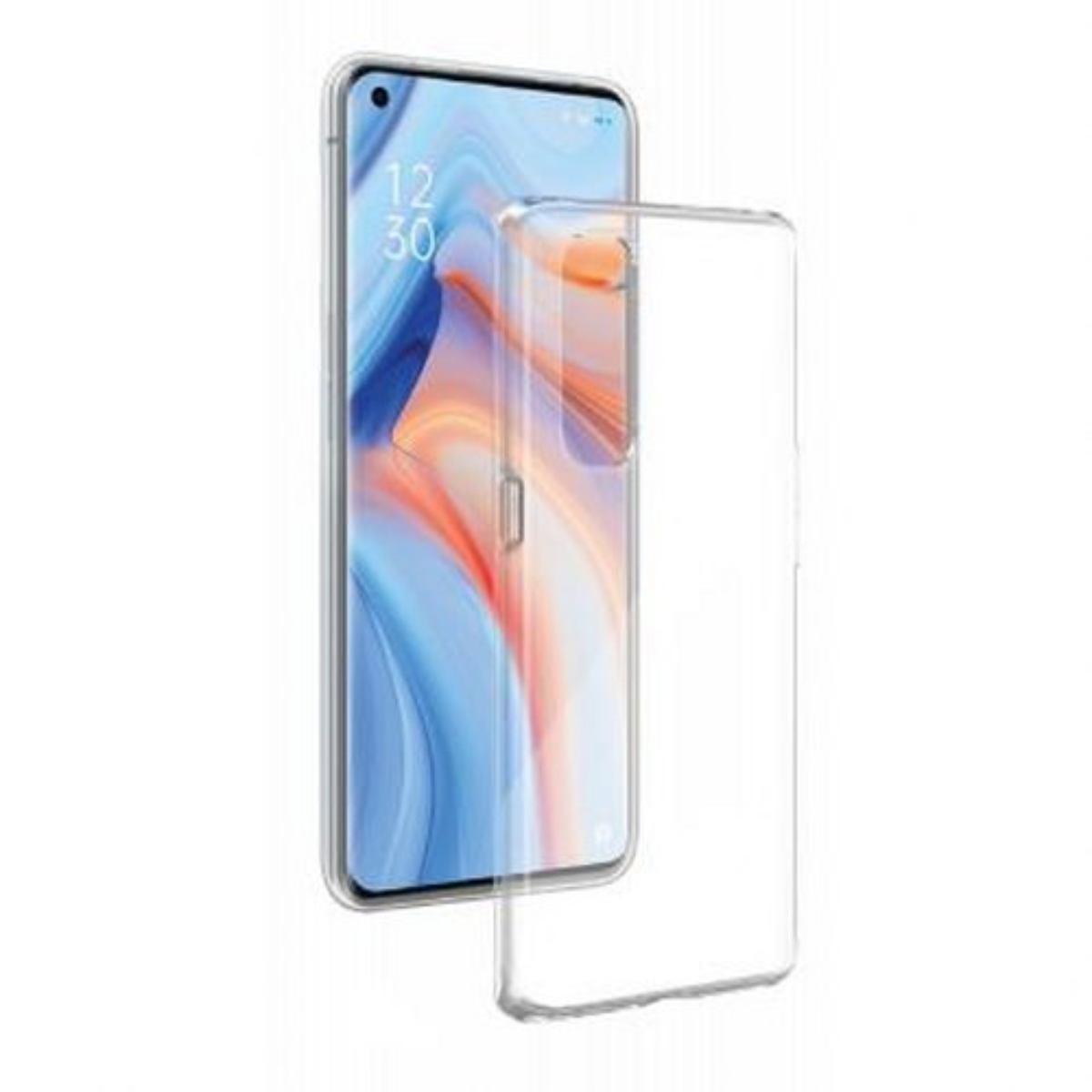 Smartphone mit einer transparenten Hülle. Das Telefon hat einen Bildschirm, der eine Benutzeroberfläche anzeigt.