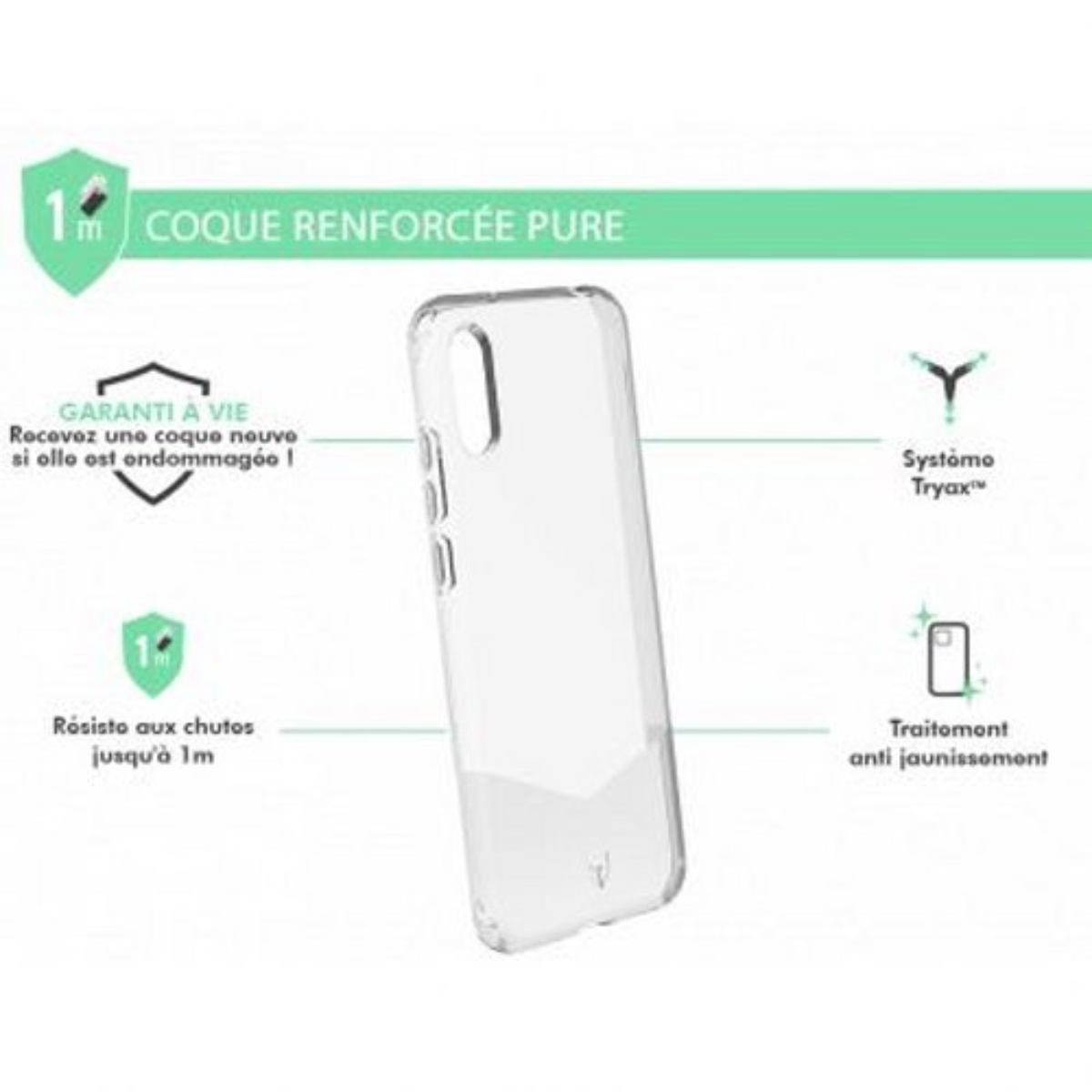 Custodia trasparente per telefono. Mostra una custodia per telefono con un design semplice e alcune nuvolette di testo.