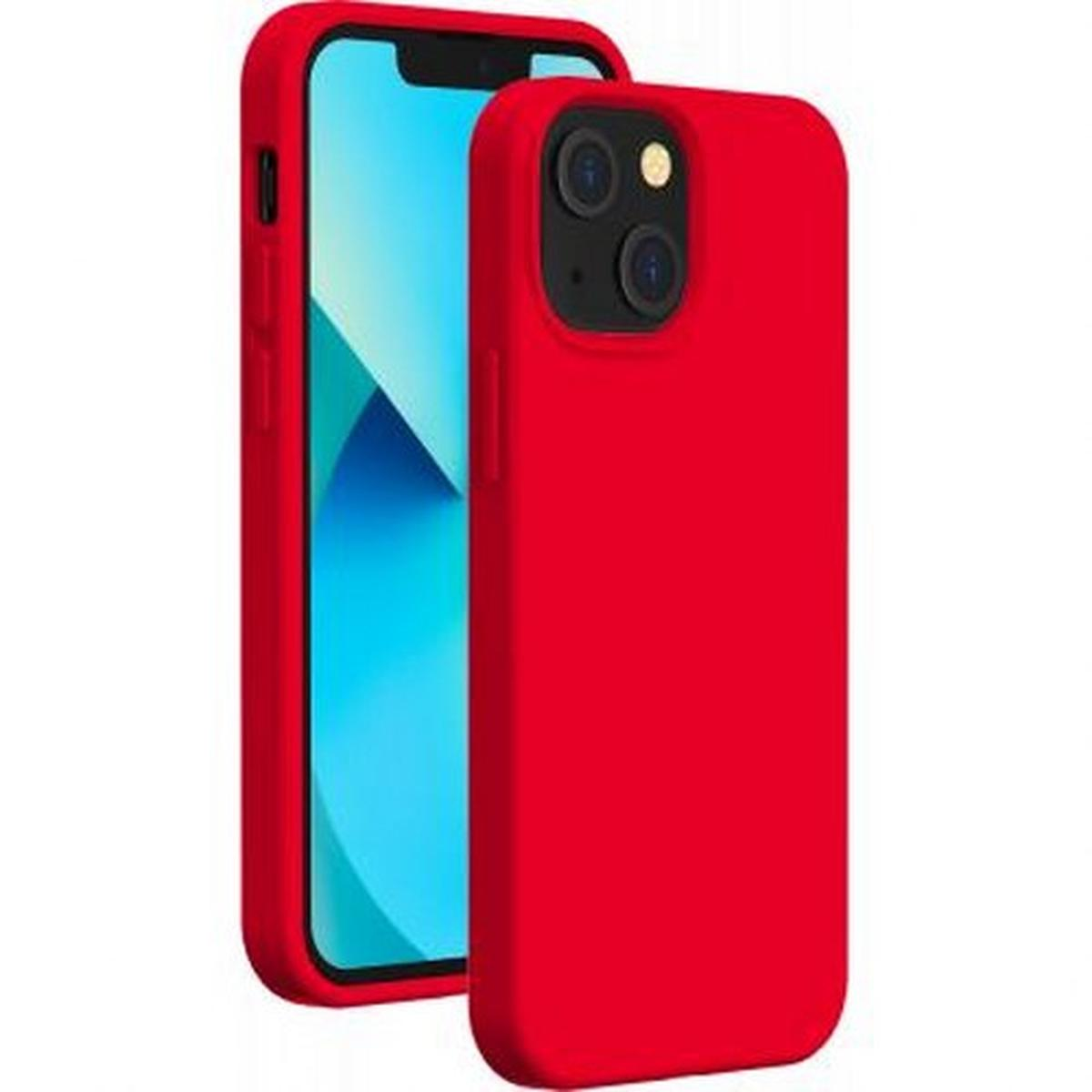Un telefono rosso e una custodia per telefono. Il telefono è dentro la custodia rossa. La custodia è rossa e il telefono è rosso.