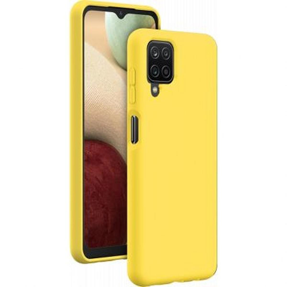 Custodia per telefono gialla, con un telefono all'interno. La custodia ha un ritaglio per la fotocamera.