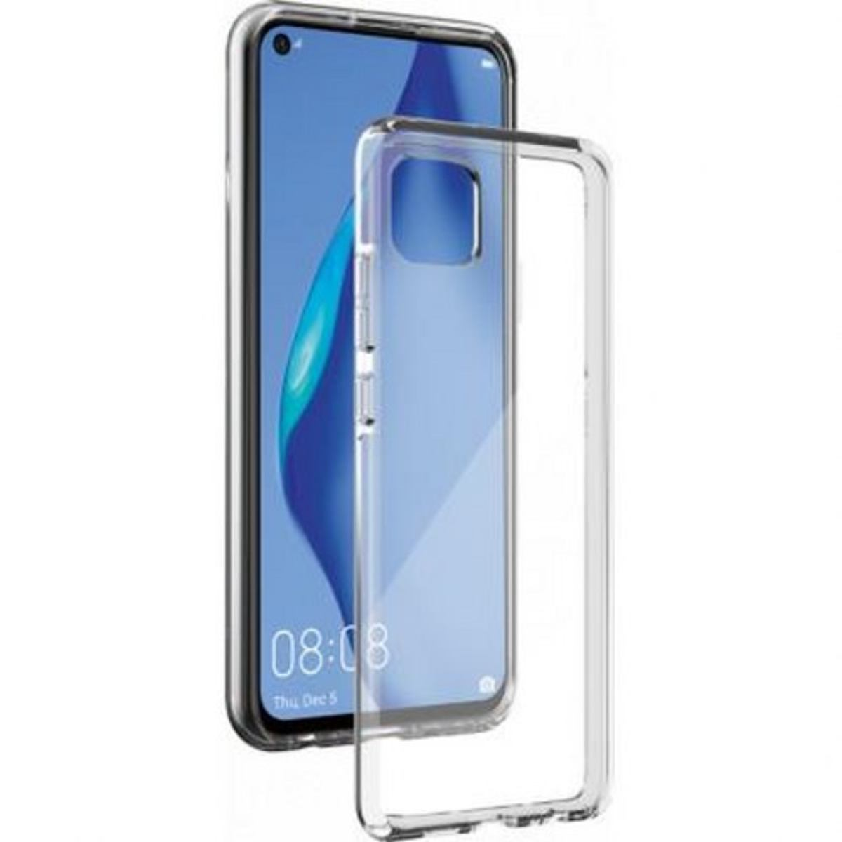 Telefono in una custodia trasparente. Il telefono è su una superficie bianca. Lo schermo mostra l'ora: 08:08. Sfondo trasparente.