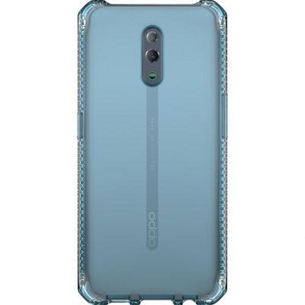 Blaue Handyhülle mit Telefon darin. Die Handyhülle ist transparent.