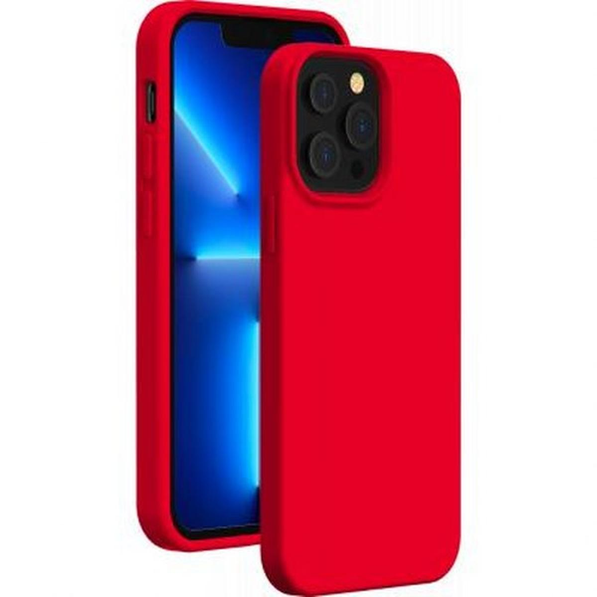 Rote Handyhülle mit Telefon. Blaues Telefon im Inneren. Rote Farbe.