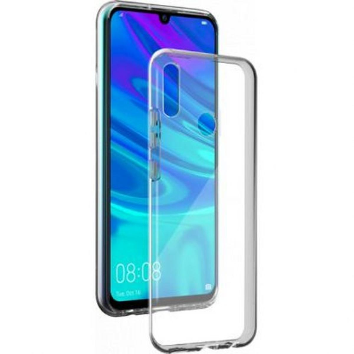 Smartphone in custodia, schermo colorato; cover protettiva trasparente visibile.