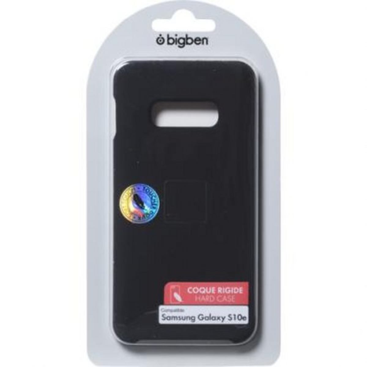 Custodia nera per telefono in confezione. Marchio Bigben, etichetta custodia rigida.
