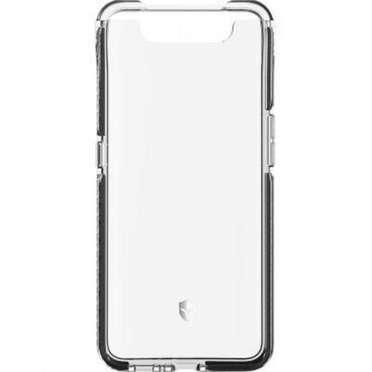 Custodia trasparente per telefono. Trasparente, con bordi neri e sfondo bianco.