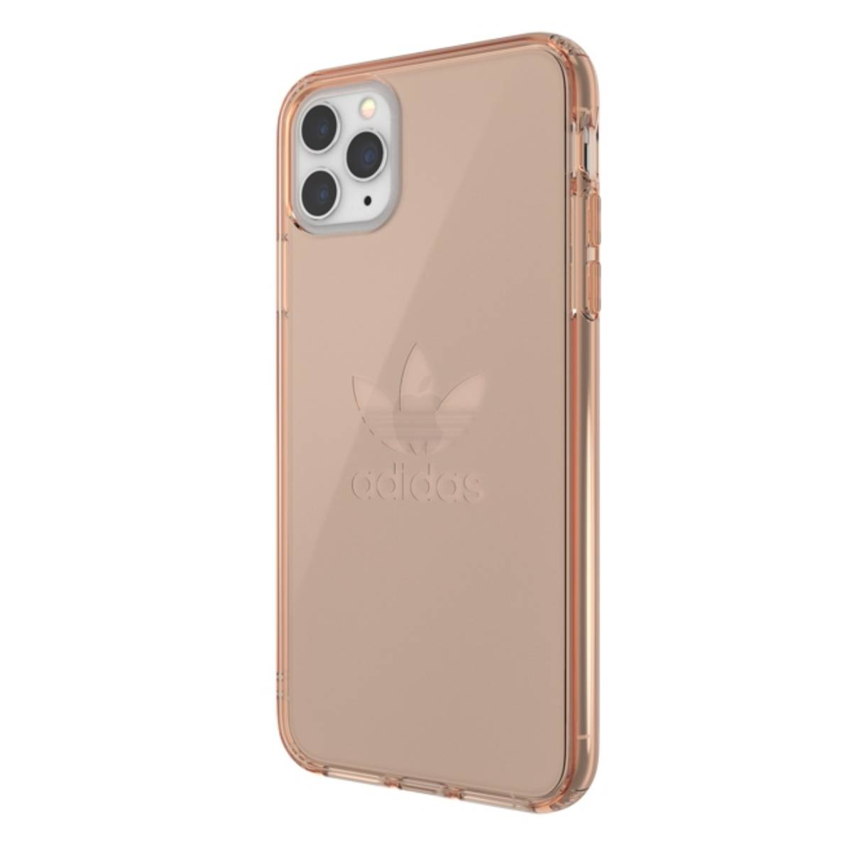 Custodia per telefono con logo Adidas. La custodia è trasparente, il telefono è visibile.