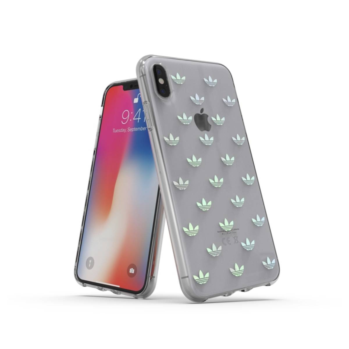Due telefoni e una custodia con il logo Adidas su sfondo bianco.