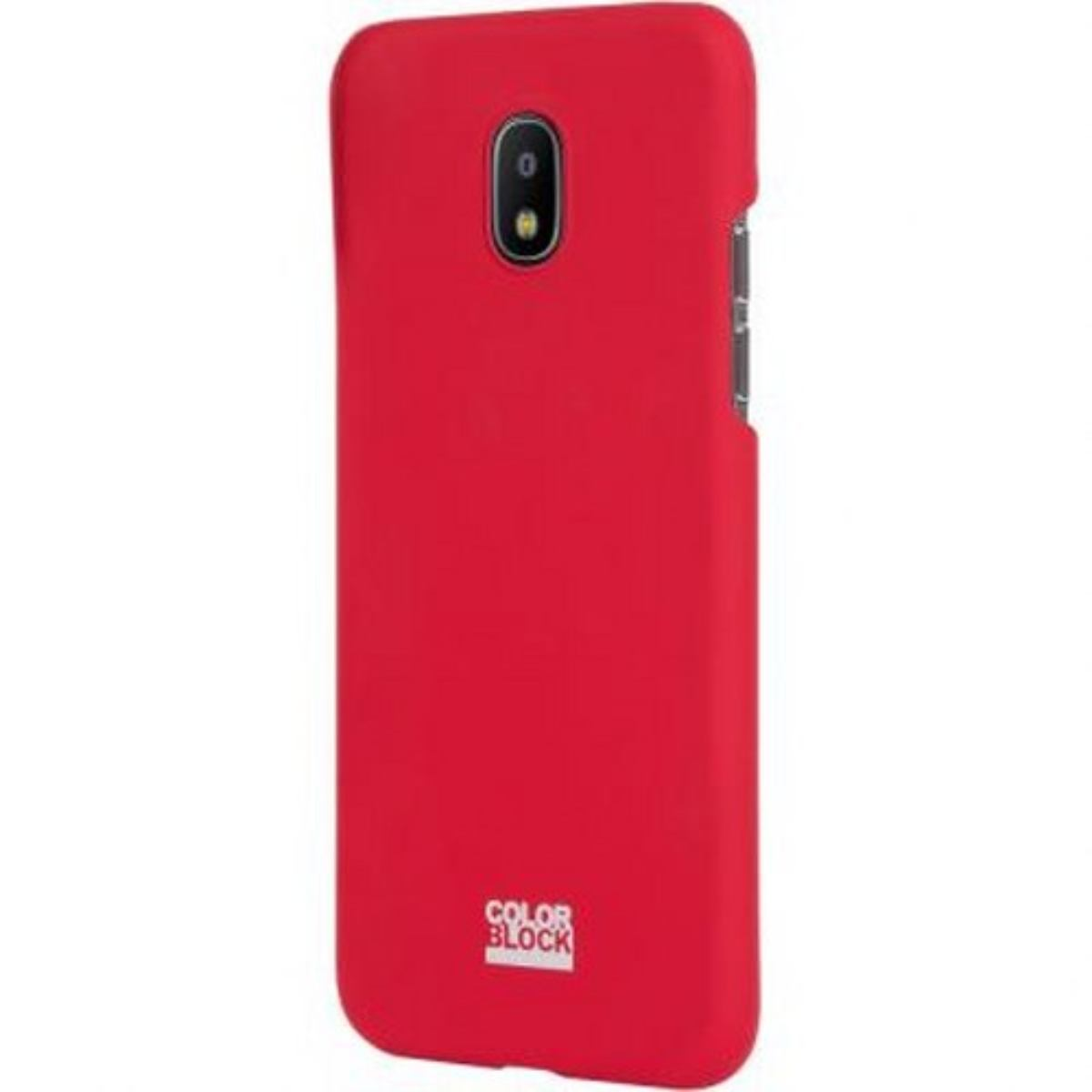 Custodia rossa per telefono con obiettivo e logo quadrato.