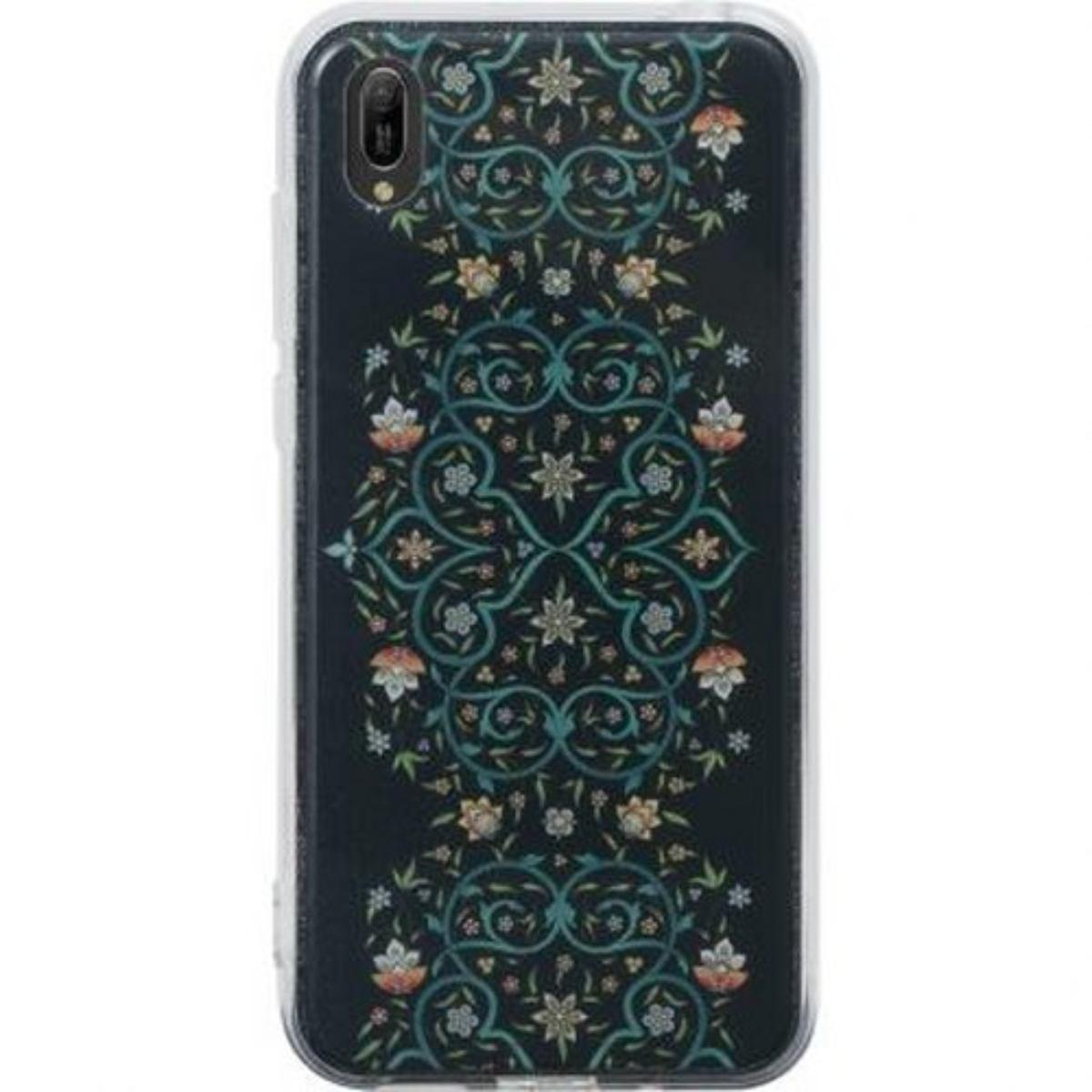 Una custodia per telefono con un design floreale su sfondo nero.