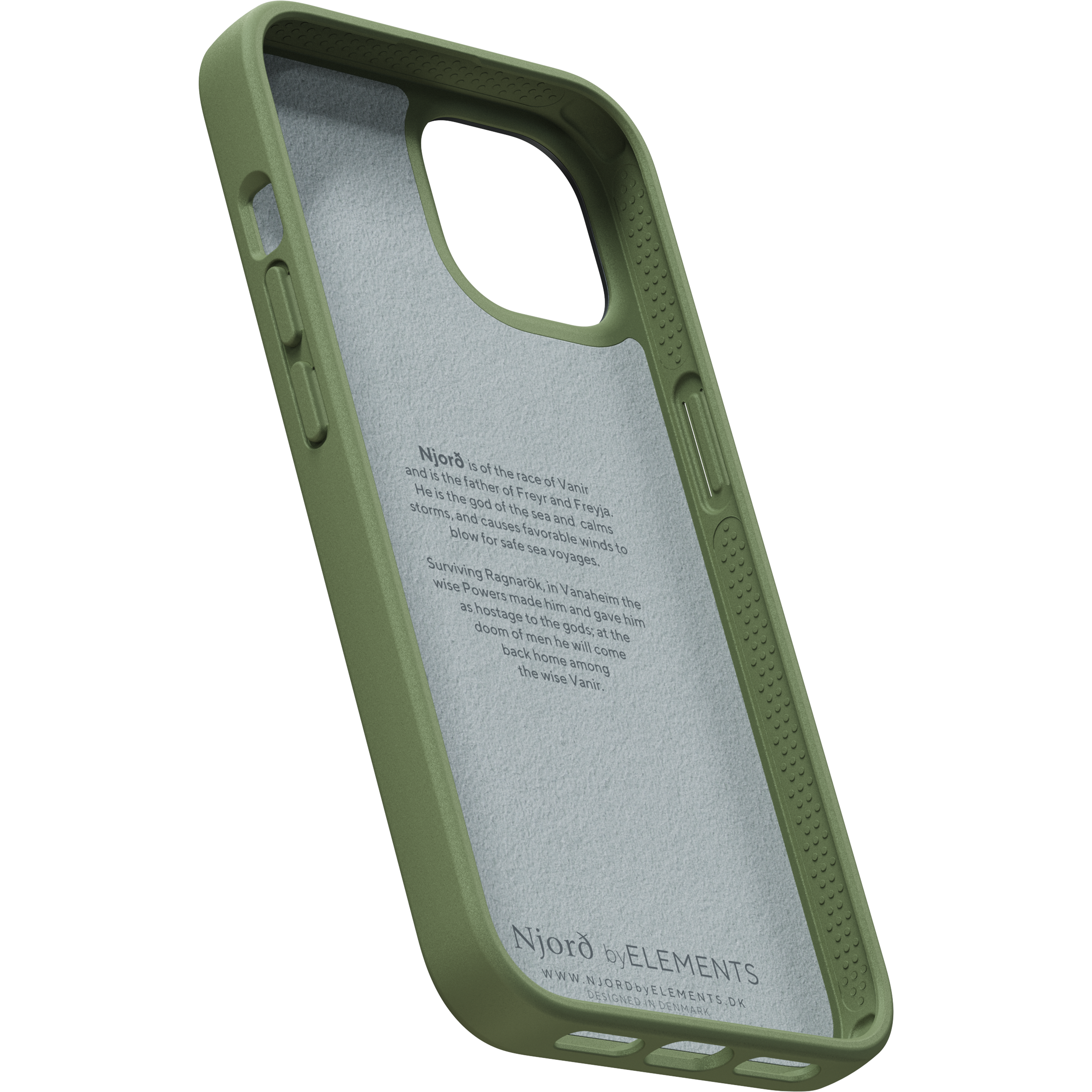 Custodia verde con interno bianco e testo.