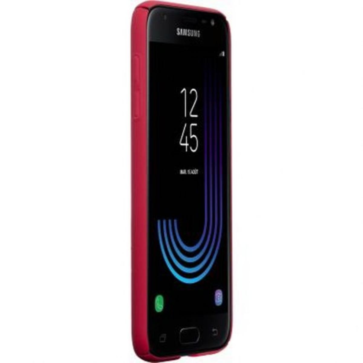 Eine rote Handyhülle um ein schwarzes Samsung-Telefon mit einem Bildschirm, der 12:45 zeigt.